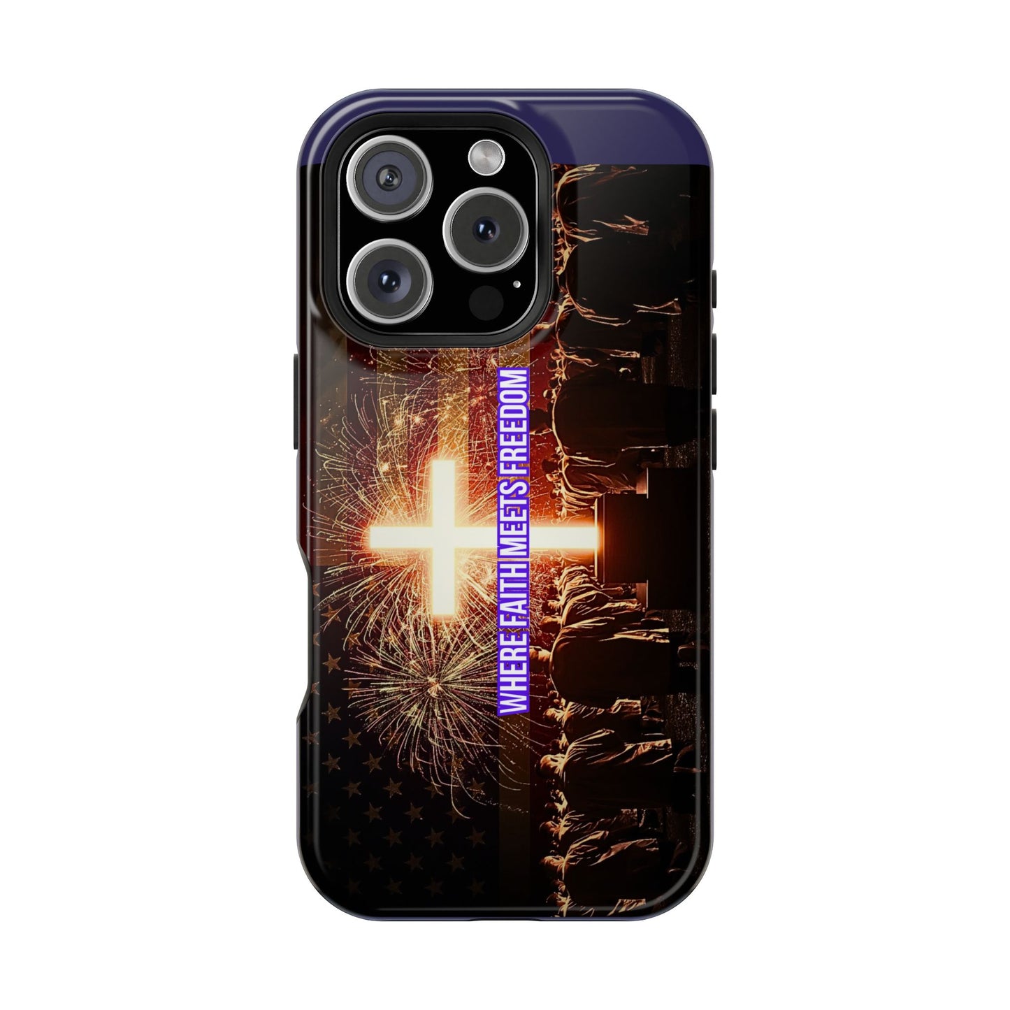 Christian Cross iPhone Case — “Where Faith Meets Freedom” Magnetic Impact-Resistant Phone Case