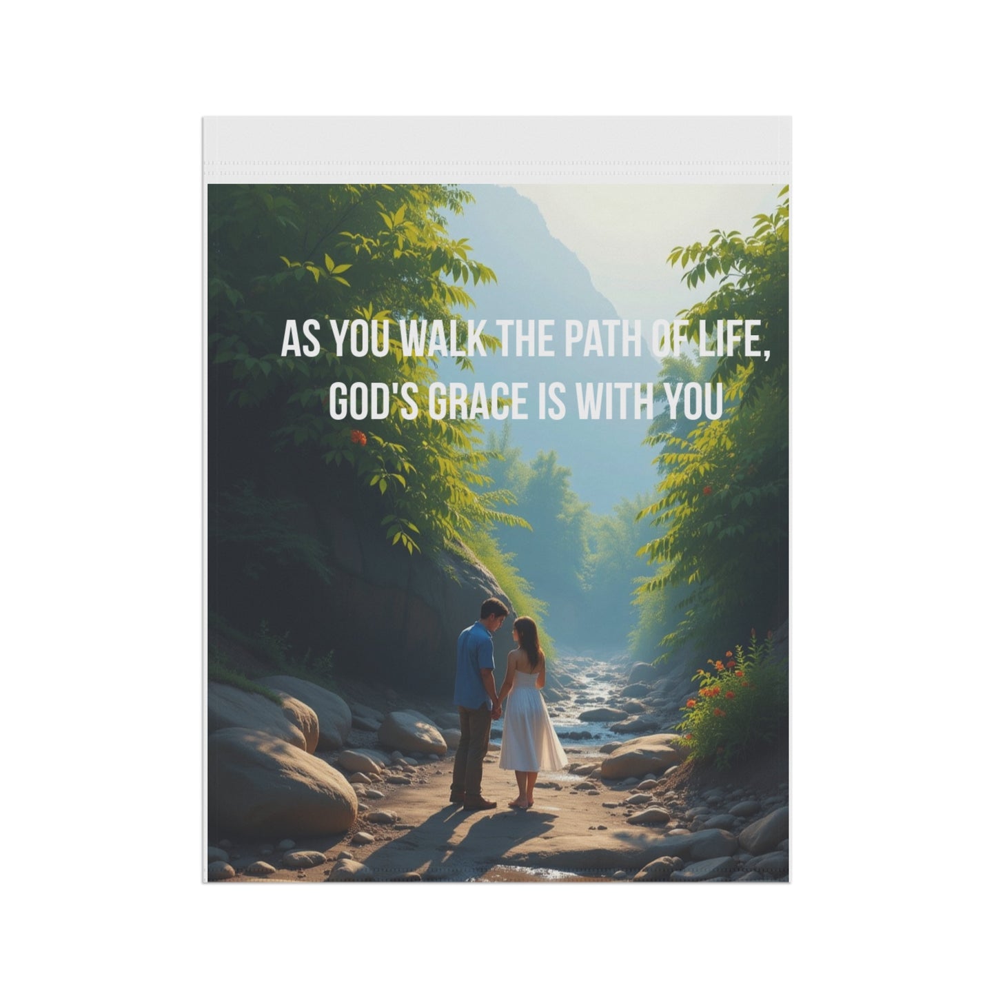 Garden Flag — "As You Walk the Path of Life, God's Grace Is With You" Spiritual Outdoor Banner