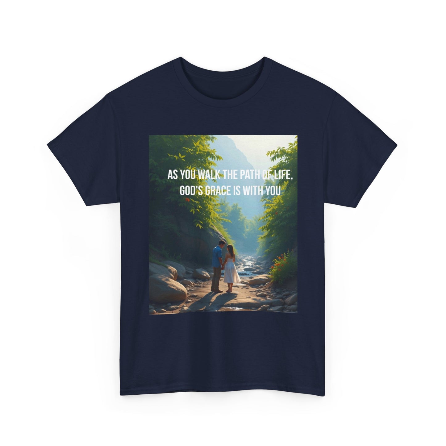 Faith-Inspired Nature T-Shirt — "As You Walk the Path of Life, God’s Grace Is With You"