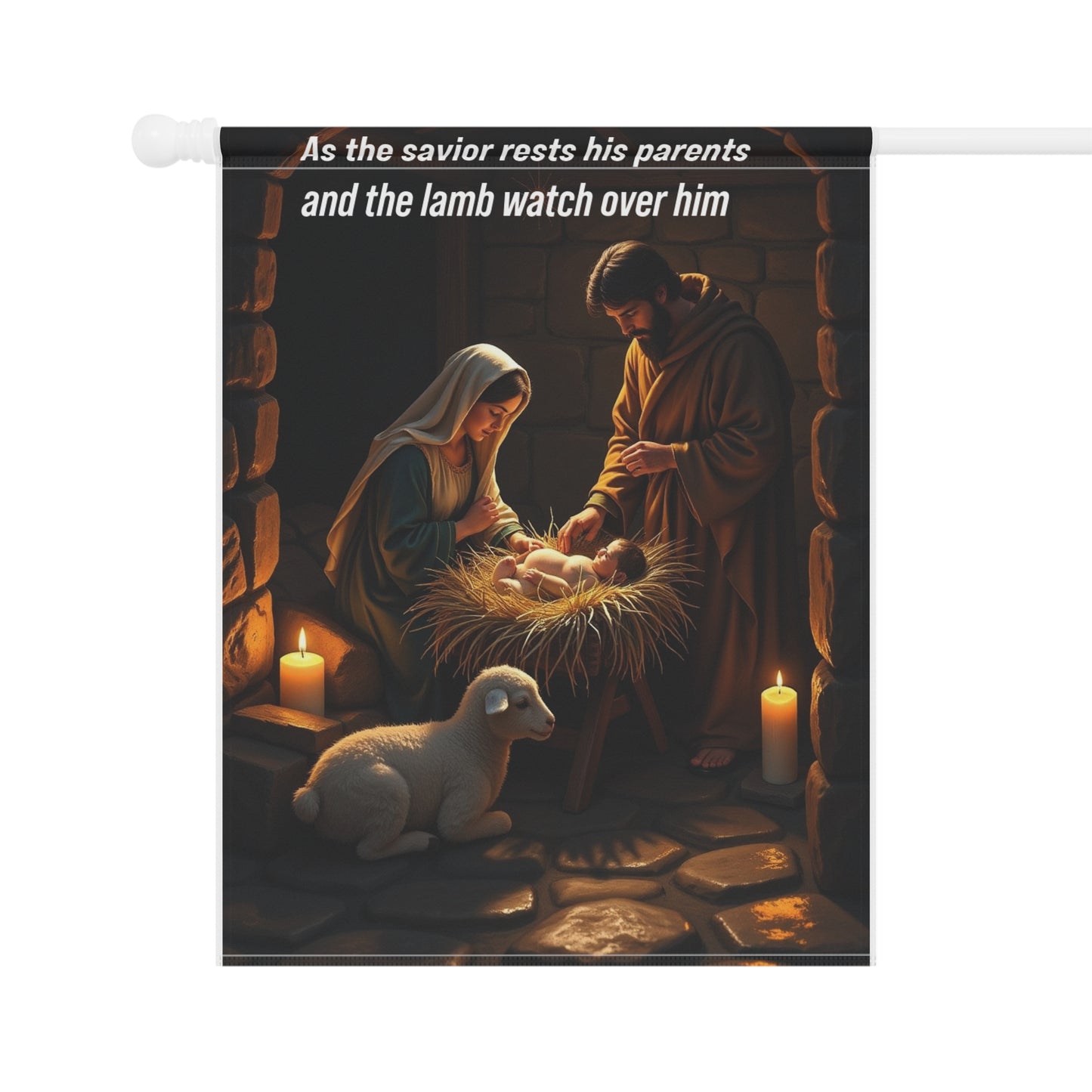 As the savior rests his parents and the lamb watches over him