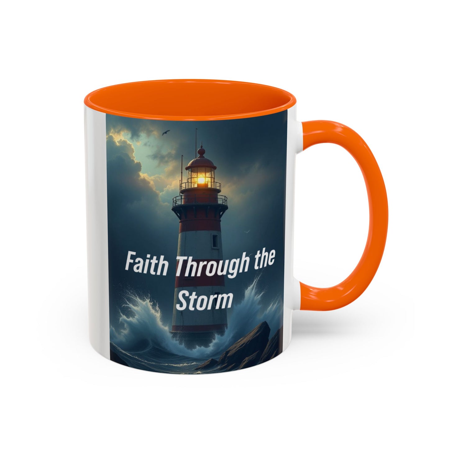 Faith Through the Storm Lighthouse Coffee Mug - Inspirational Ceramic Accent Mug