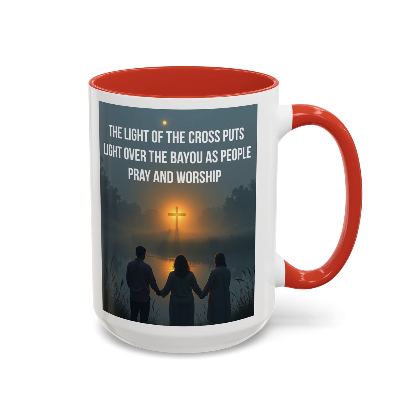 Christian Accent Coffee Mug — “The Light of the Cross” Inspirational Bible Verse Design