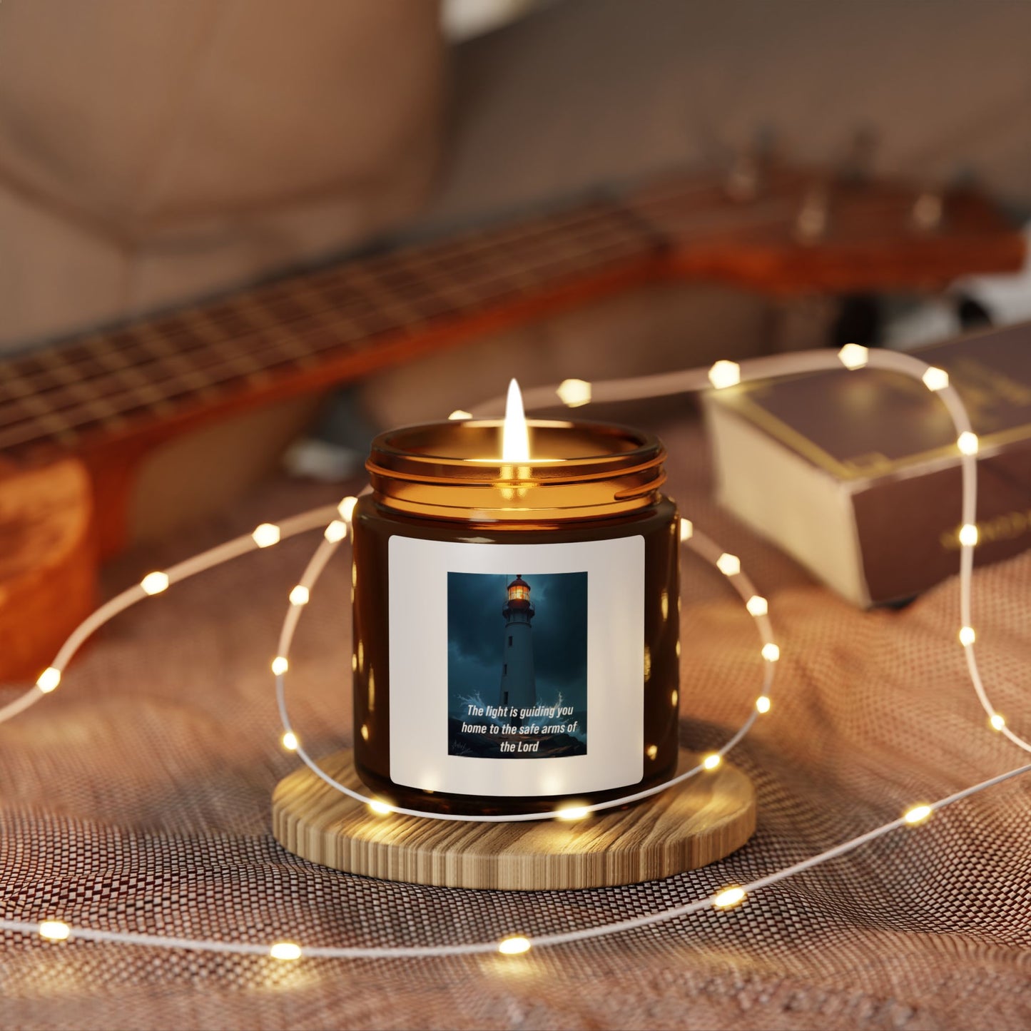 Lighthouse Scented Soy Candle — Amber Jar Candle with 'The light is a guiding star' Quote