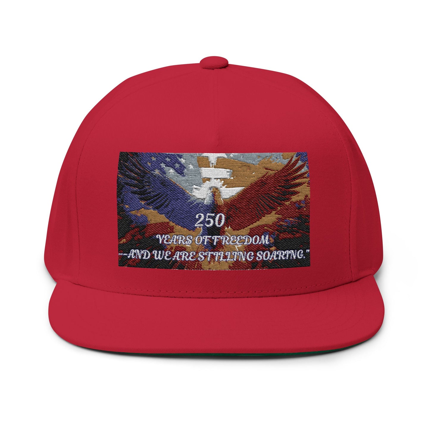 Embroidered Eagle Freedom Flat Bill Cap — "250 Years of Freedom" Patriotic Snapback