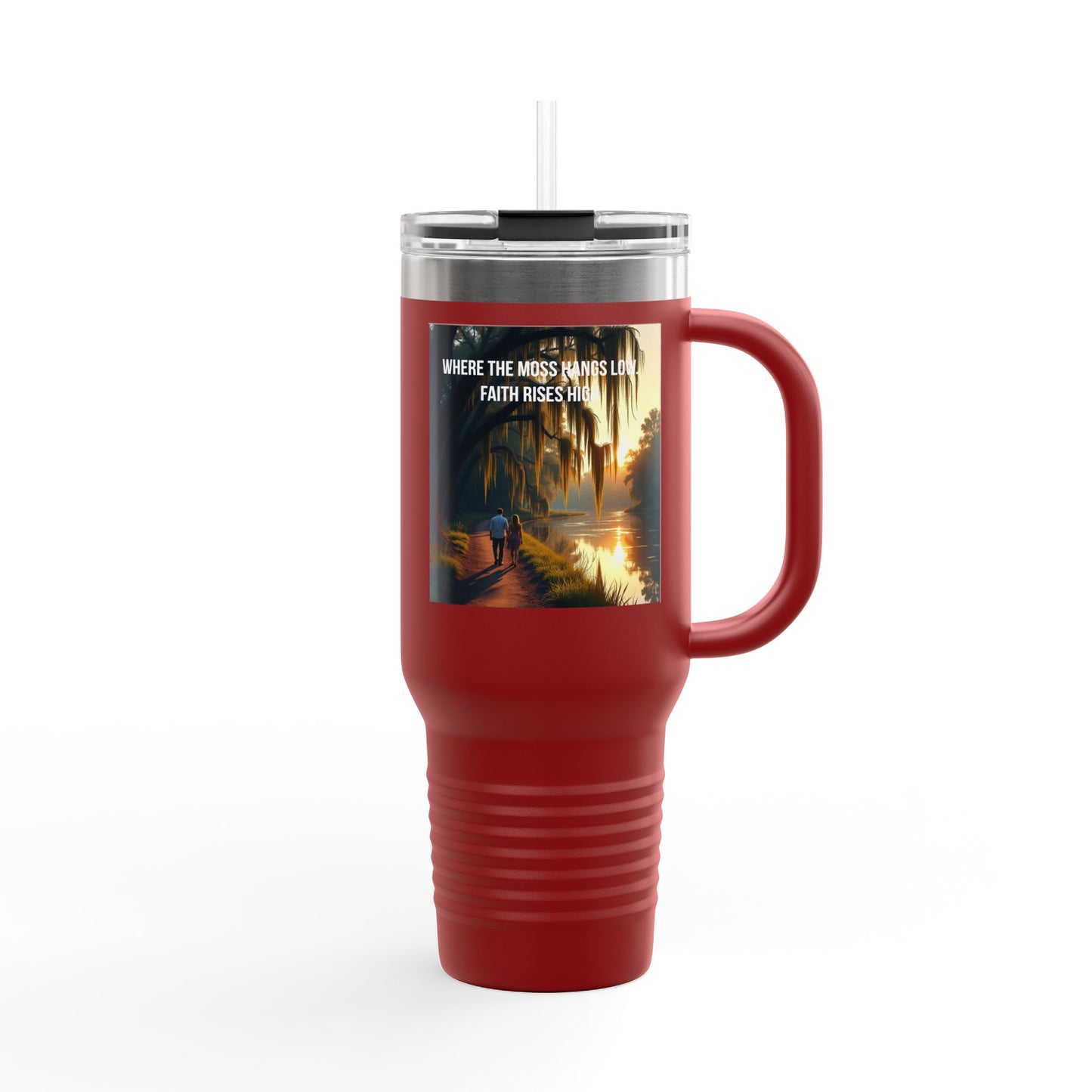 40oz Insulated Travel Mug — Tropical Sunset Faith Design
