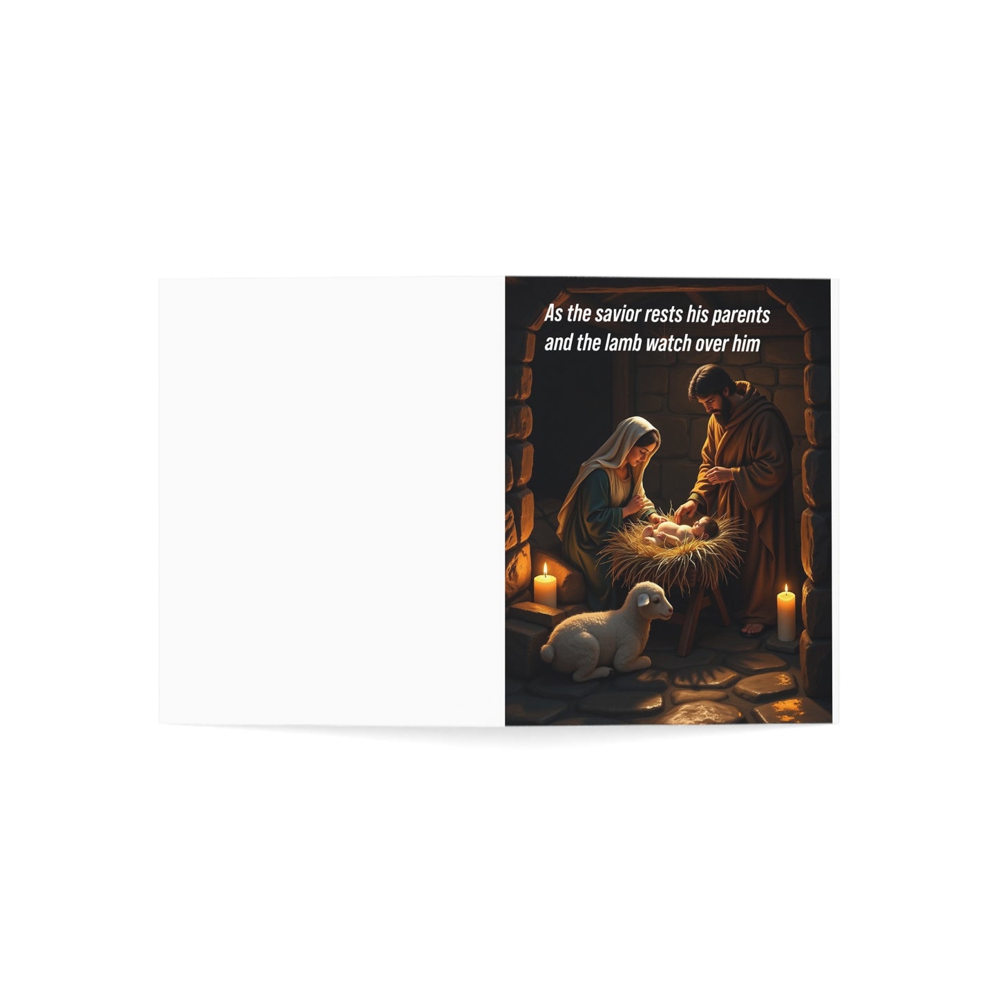 As the savior rests his parents and the lamb watch over him