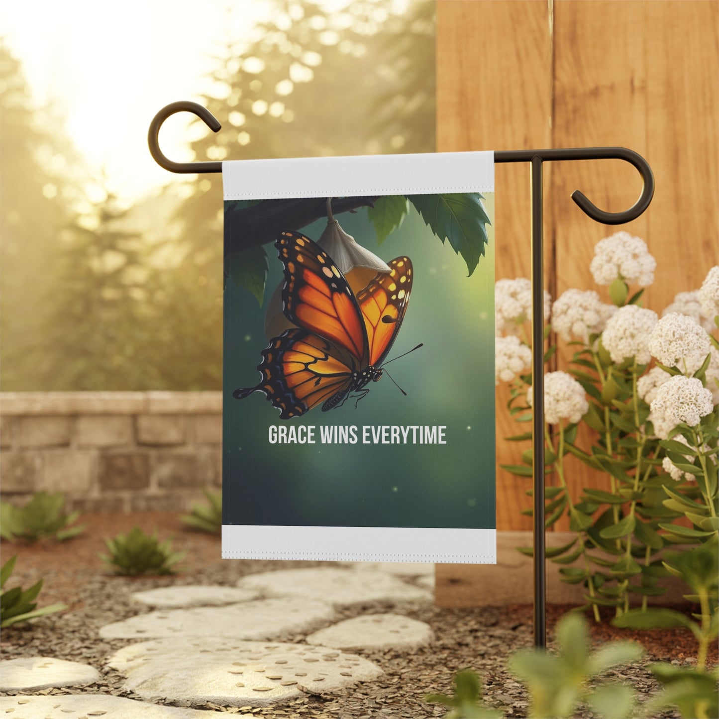 Butterfly Garden Banner — "Grace Wins Everytime" Decorative Yard Flag