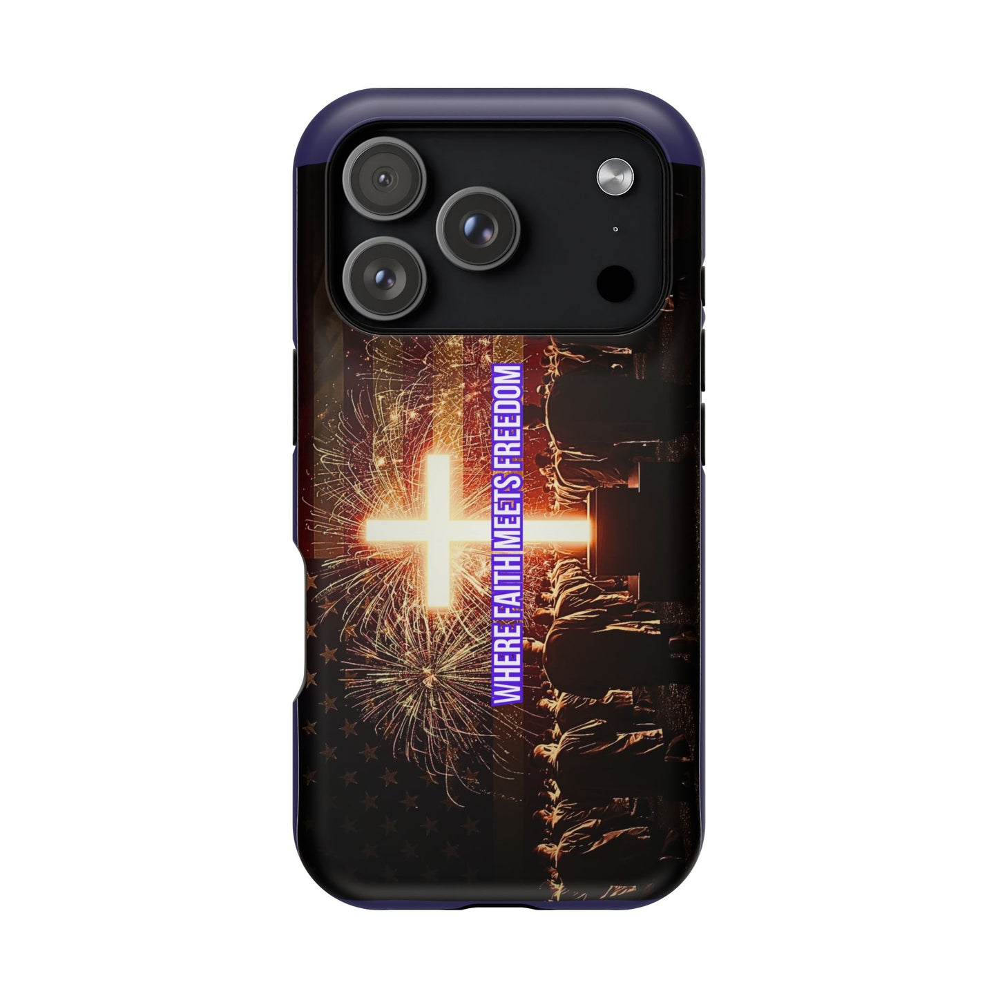 Christian Cross iPhone Case — “Where Faith Meets Freedom” Magnetic Impact-Resistant Phone Case