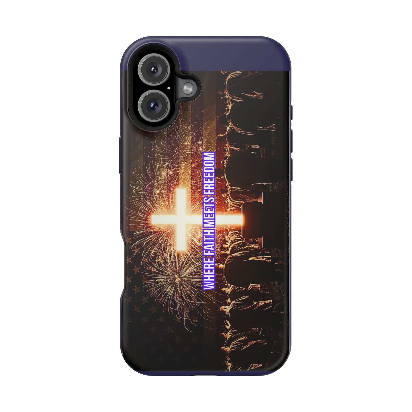 Christian Cross iPhone Case — “Where Faith Meets Freedom” Magnetic Impact-Resistant Phone Case