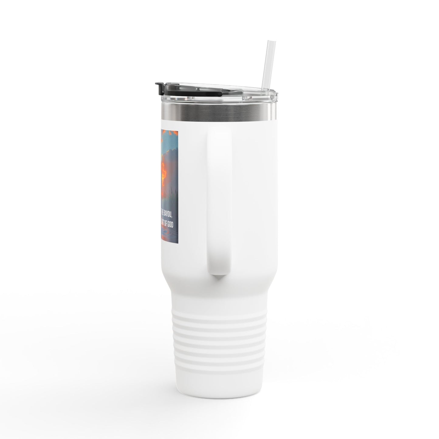 40oz Insulated Travel Mug — "In the Heart of the Bayou I Found Home (Sunset Silhouette)"