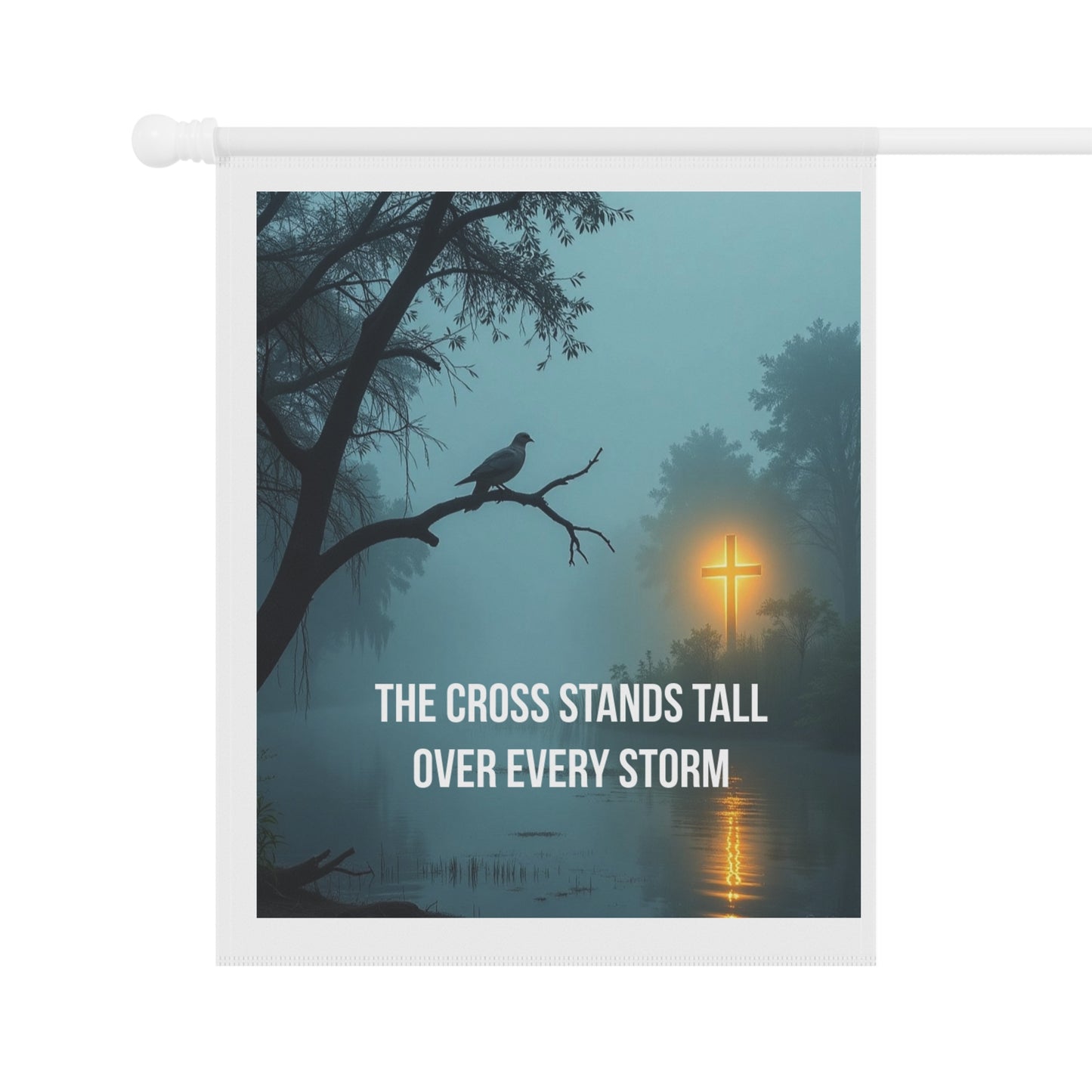Faith Garden Flag — "The Cross Stands Tall Over Every Storm" Religious Outdoor Banner