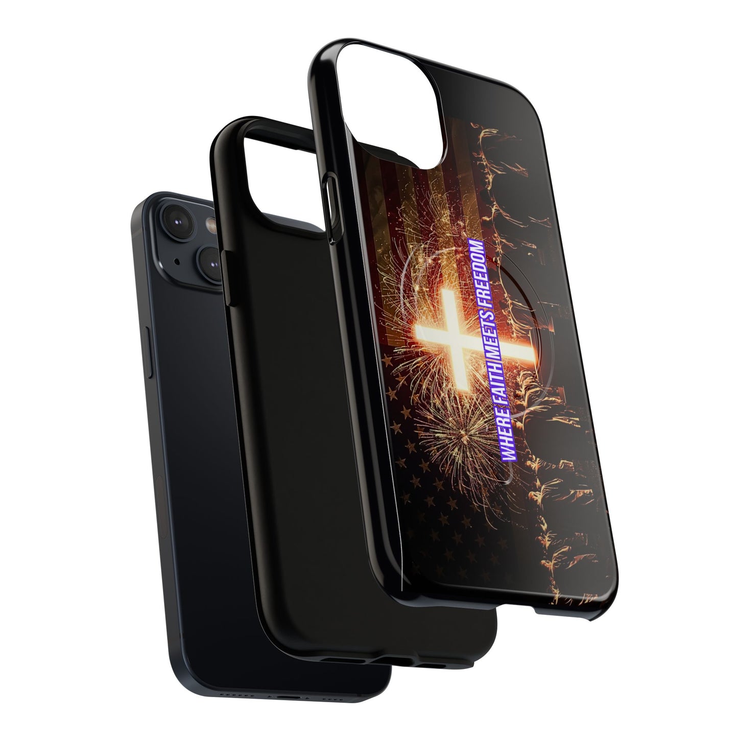 Christian Cross Phone Case - "Where Faith Meets Freedom" Tough Magnetic Case