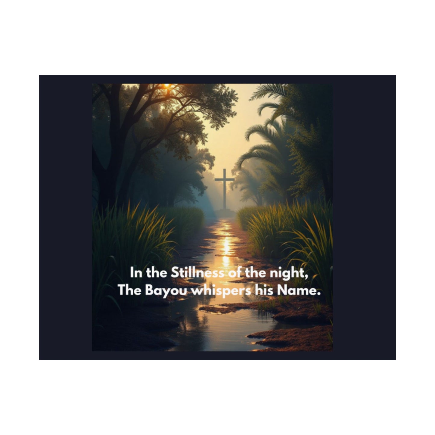 Bayou Cross Satin Poster — "In the Stillness of the Night, The Bayou Whispers His Name"