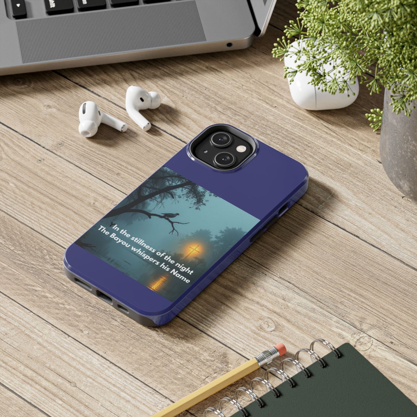 Tough Phone Case — 'In the stillness of the night the Bayou whispers his Name' Moody Bayou Cross Design