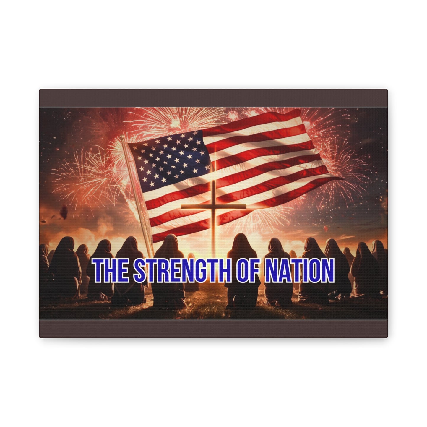 Patriotic Canvas Wall Art – “The Strength of Nation” American Flag with Fireworks