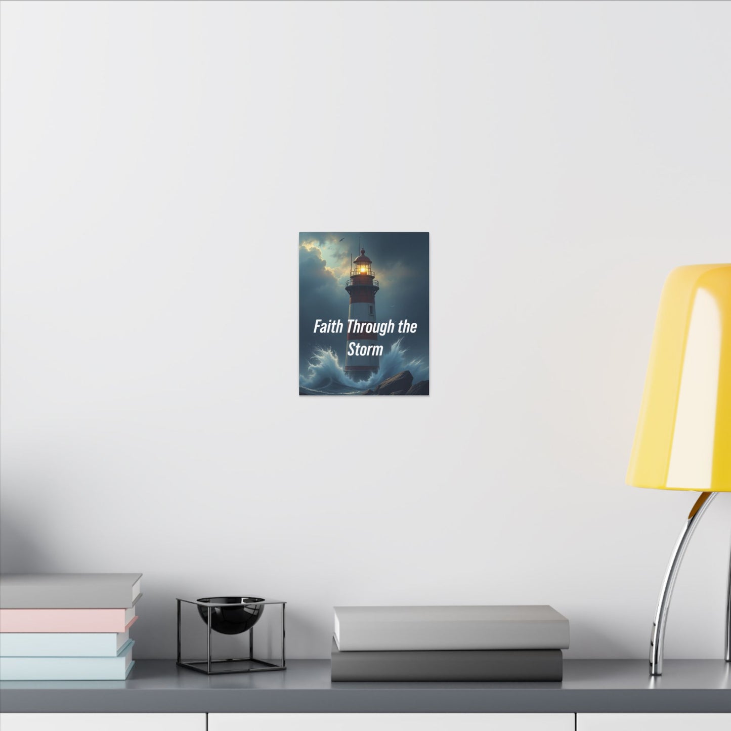 Faith Through the Storm Matte Canvas Wall Art – Lighthouse Inspirational Quote