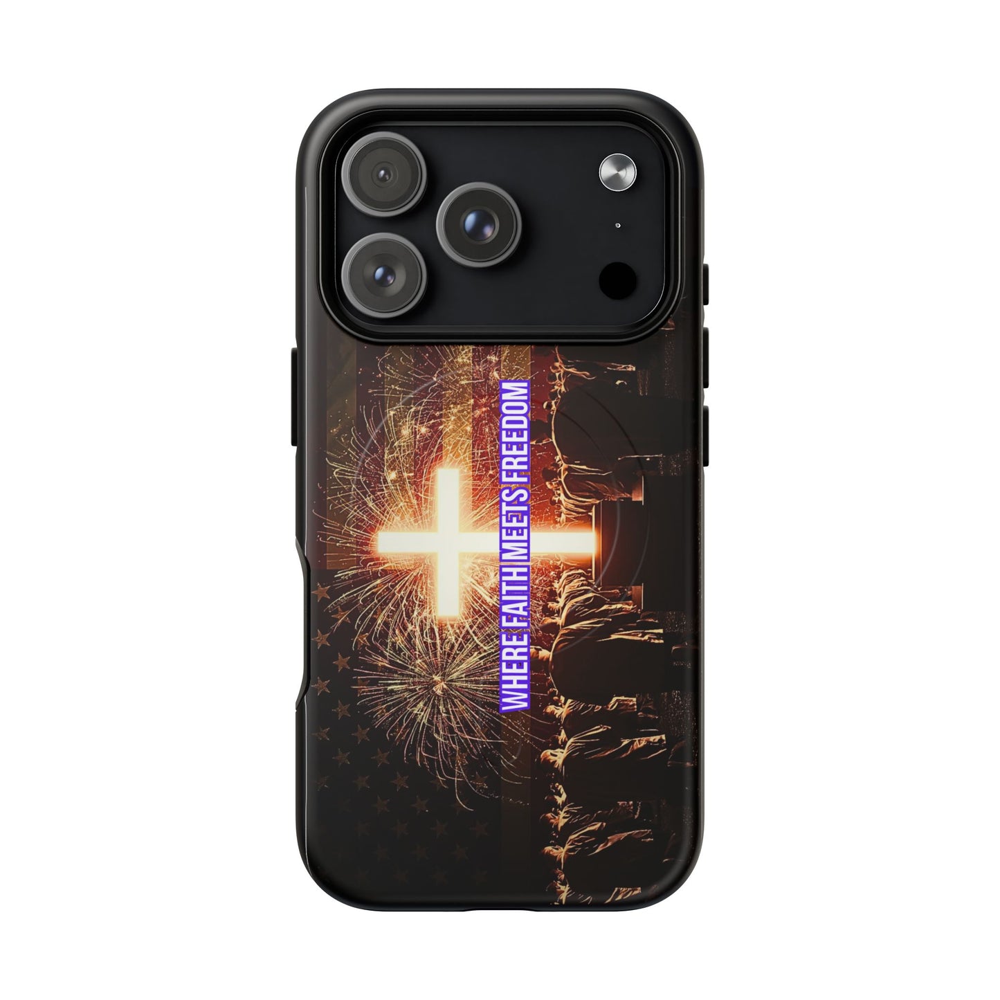 Christian Cross Phone Case - "Where Faith Meets Freedom" Tough Magnetic Case