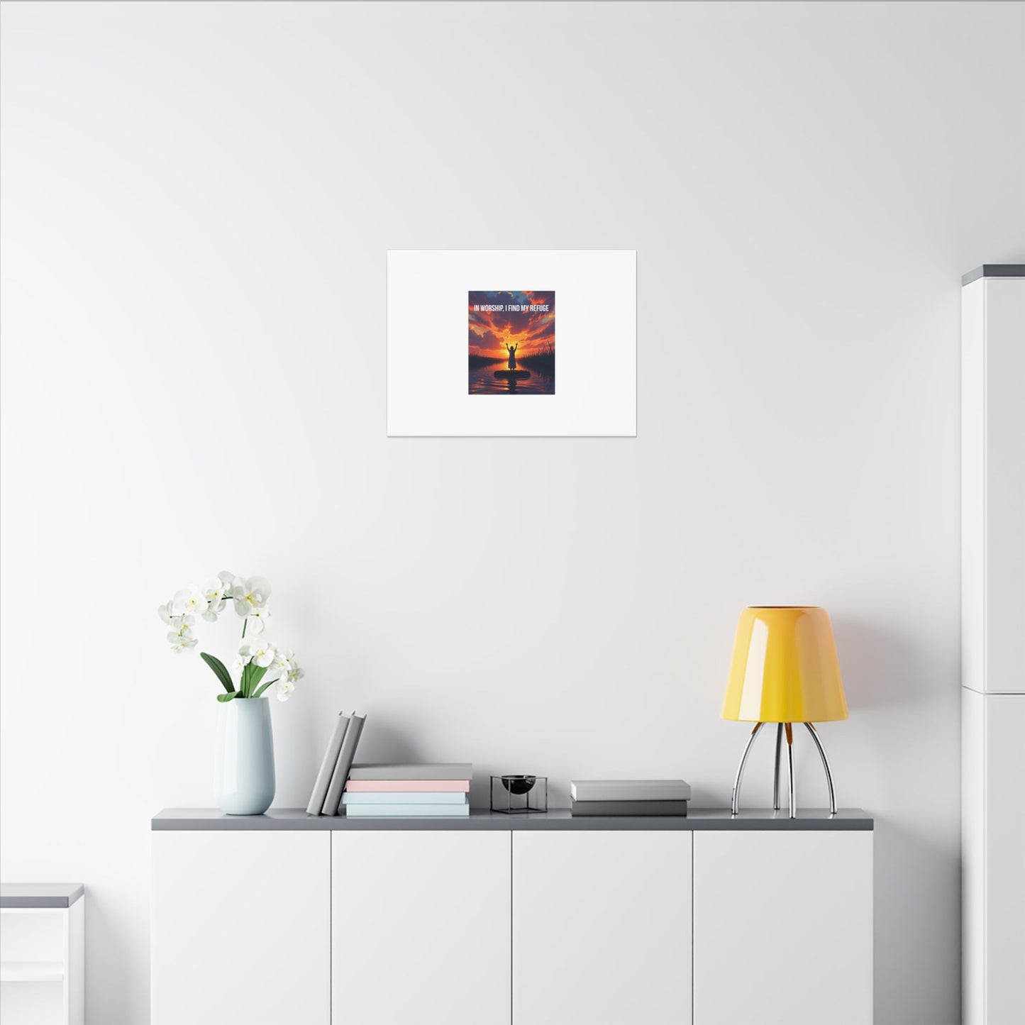 Worship Sunrise Canvas Art – "In Worship I Find My Refuge" Stretched Wall Canvas
