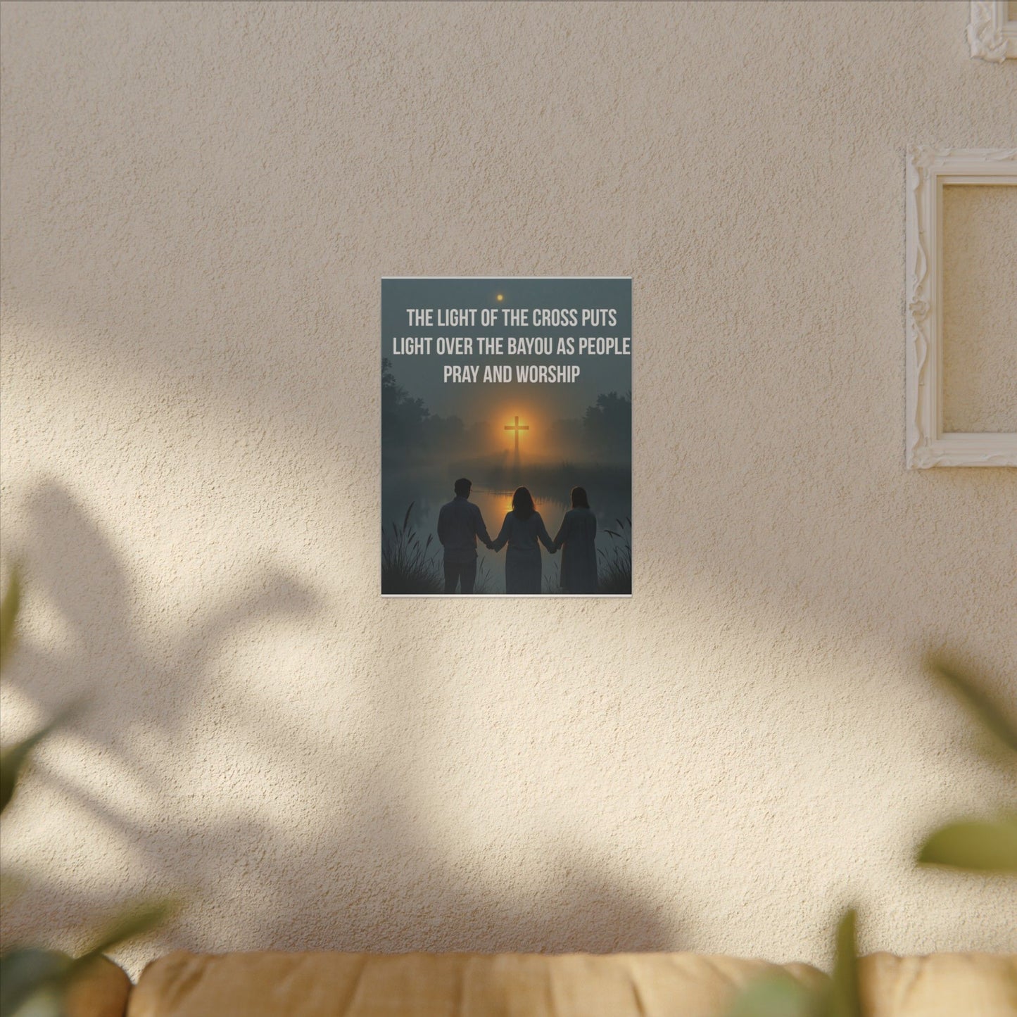 Faith Wall Art Canvas — “The Light of the Cross Puts Light Over the Bayou as People Pray and Worship”