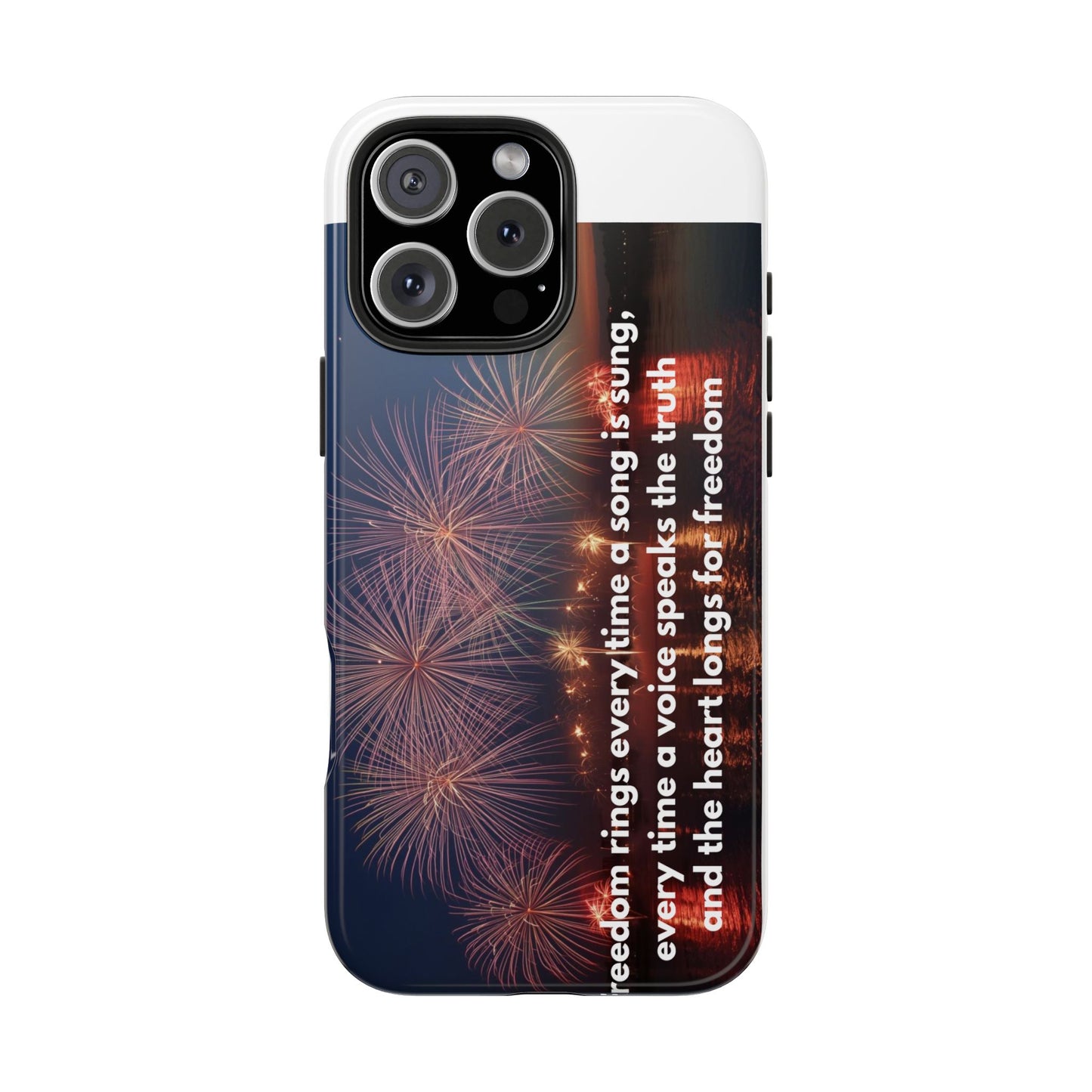 Patriotic Fireworks Tough Phone Case — "Freedom" Quote Protective Cover