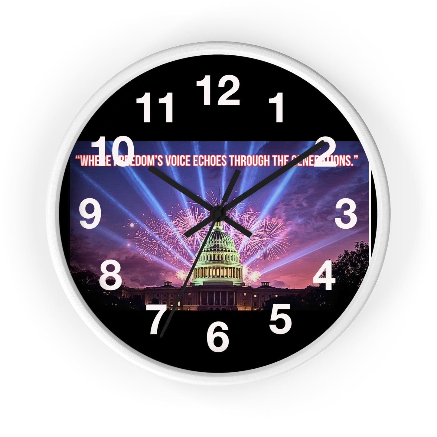 Capitol Fireworks Wall Clock — Patriotic Washington D.C. Clock with Quote