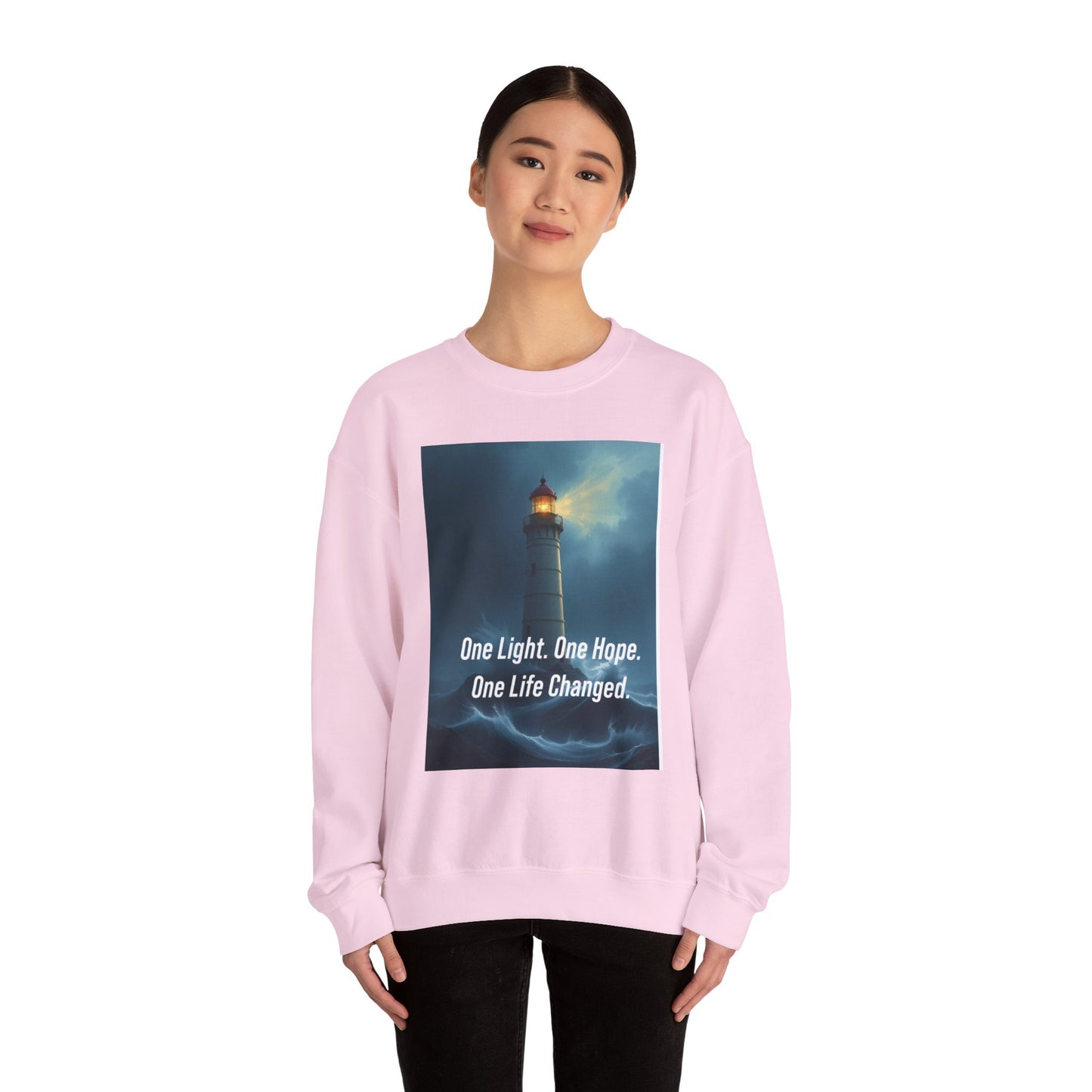 Lighthouse Hope Crewneck Sweatshirt — "One Light. One Hope. One Life Changed."