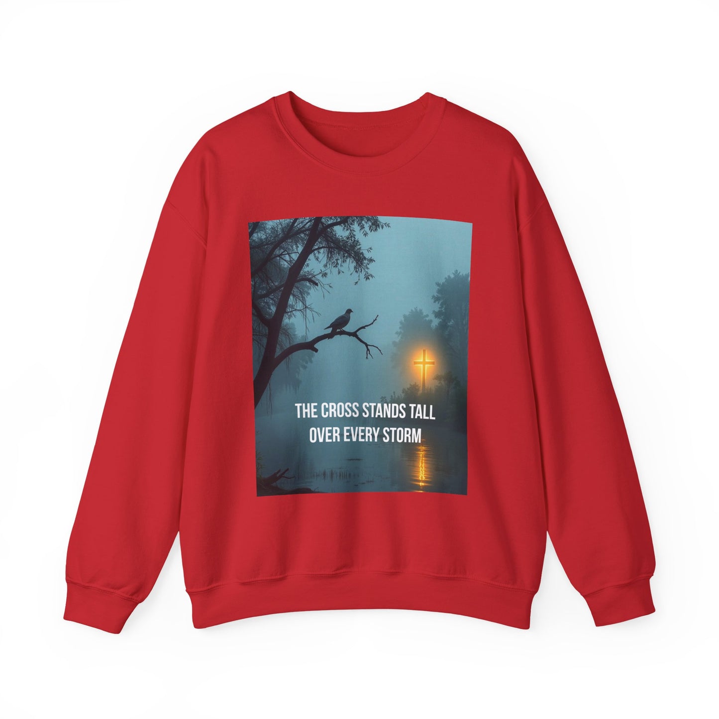 Christian Sweatshirt - "The Cross Stands Tall Over Every Storm" Inspirational Crewneck
