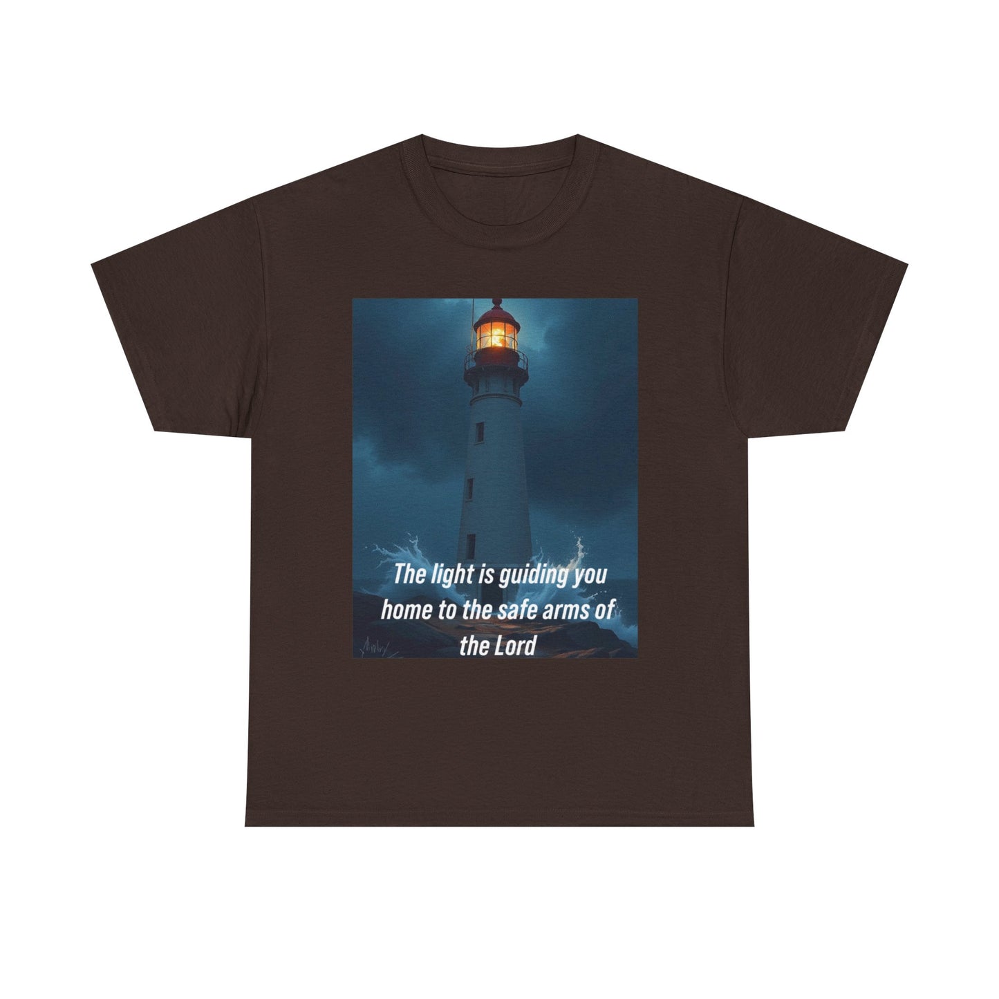 Christian Lighthouse T-Shirt — "The light is guiding you home to the safe arms of the Lord"