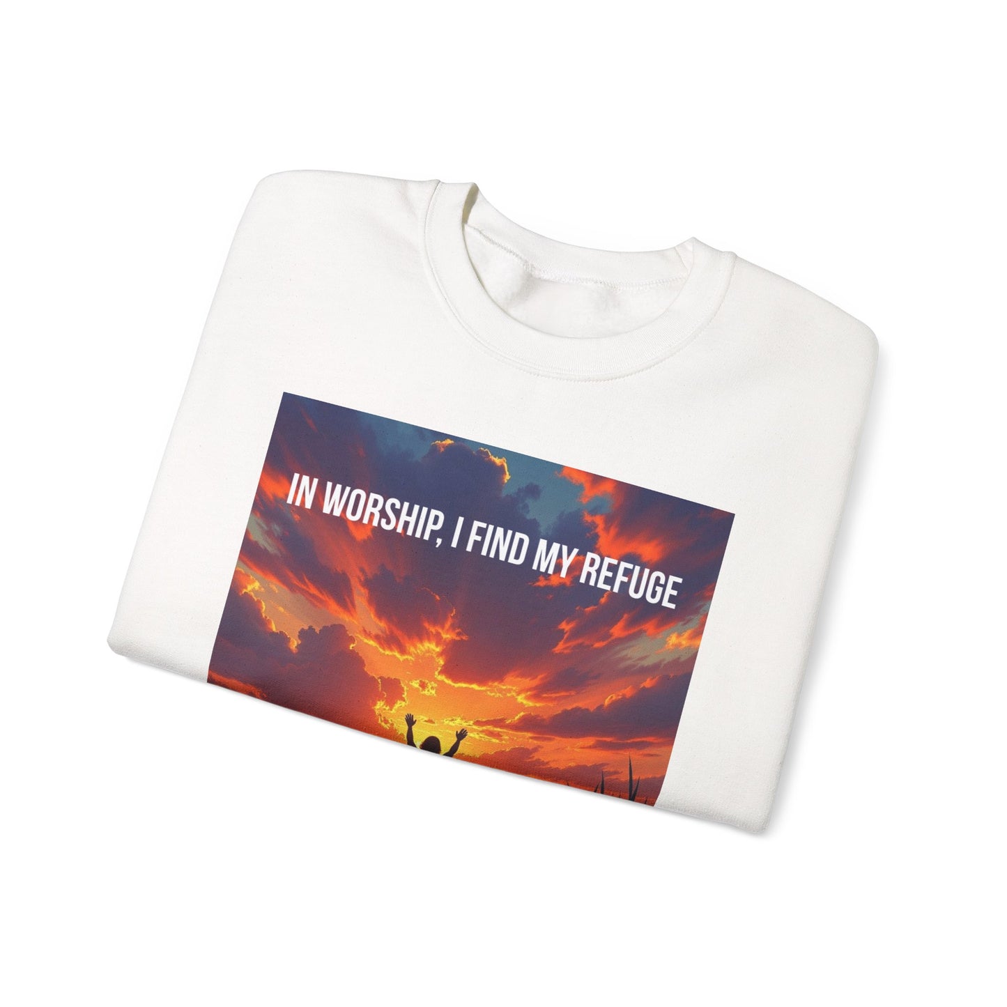 Worship Refuge Crewneck Sweatshirt — "In Worship, I Find My Refuge" Inspirational Faith Sweatshirt