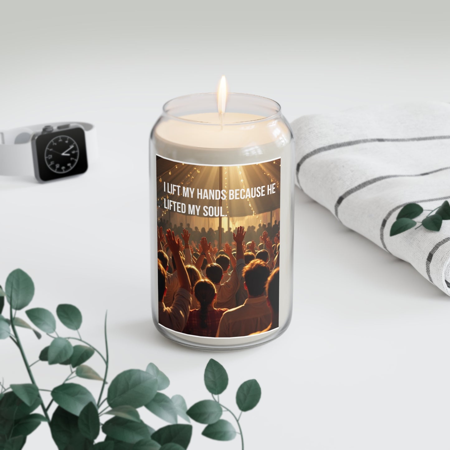 Worship Soy Candle 13.75oz – "I Lift My Hands Because He Lifted My Soul" Scented Jar