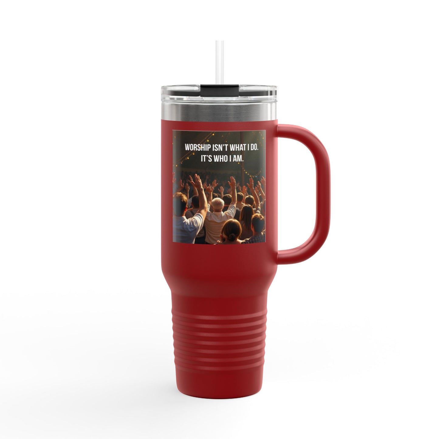40oz Insulated Travel Mug — "Worship Isn't What I Do, It's Who I Am" Concert Crowd Design