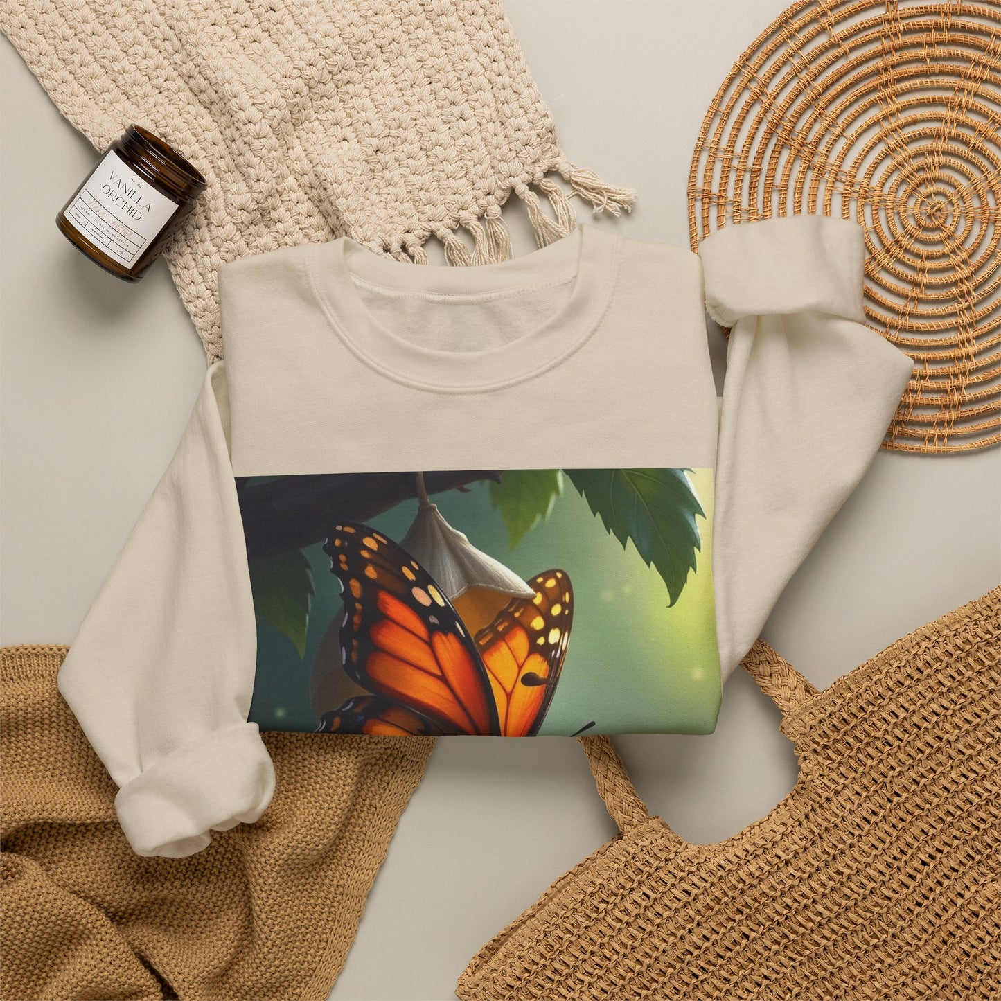Crewneck Sweatshirt — Grace Wins Everytime Monarch Butterfly Inspirational Tee