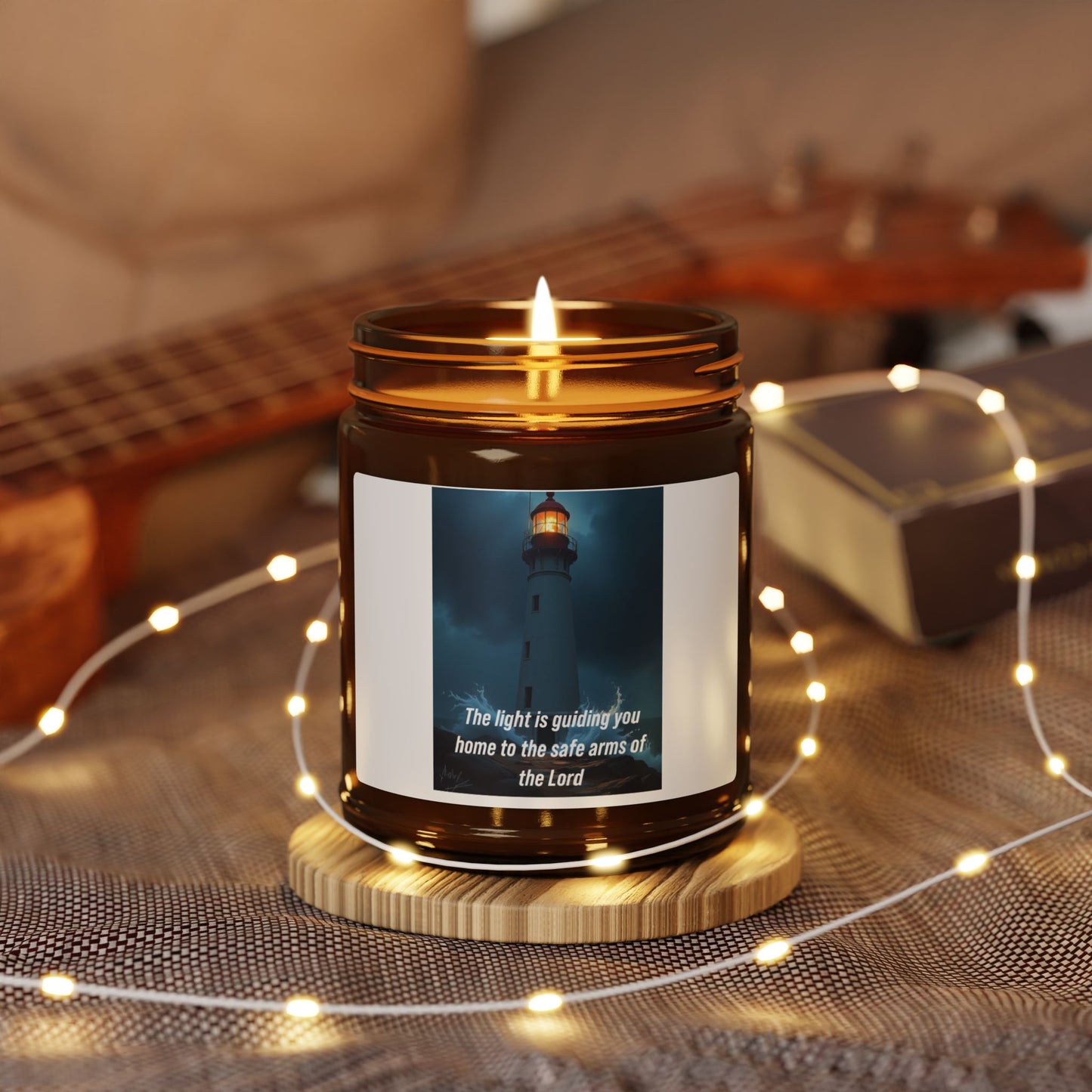 Lighthouse Scented Soy Candle — Amber Jar Candle with 'The light is a guiding star' Quote