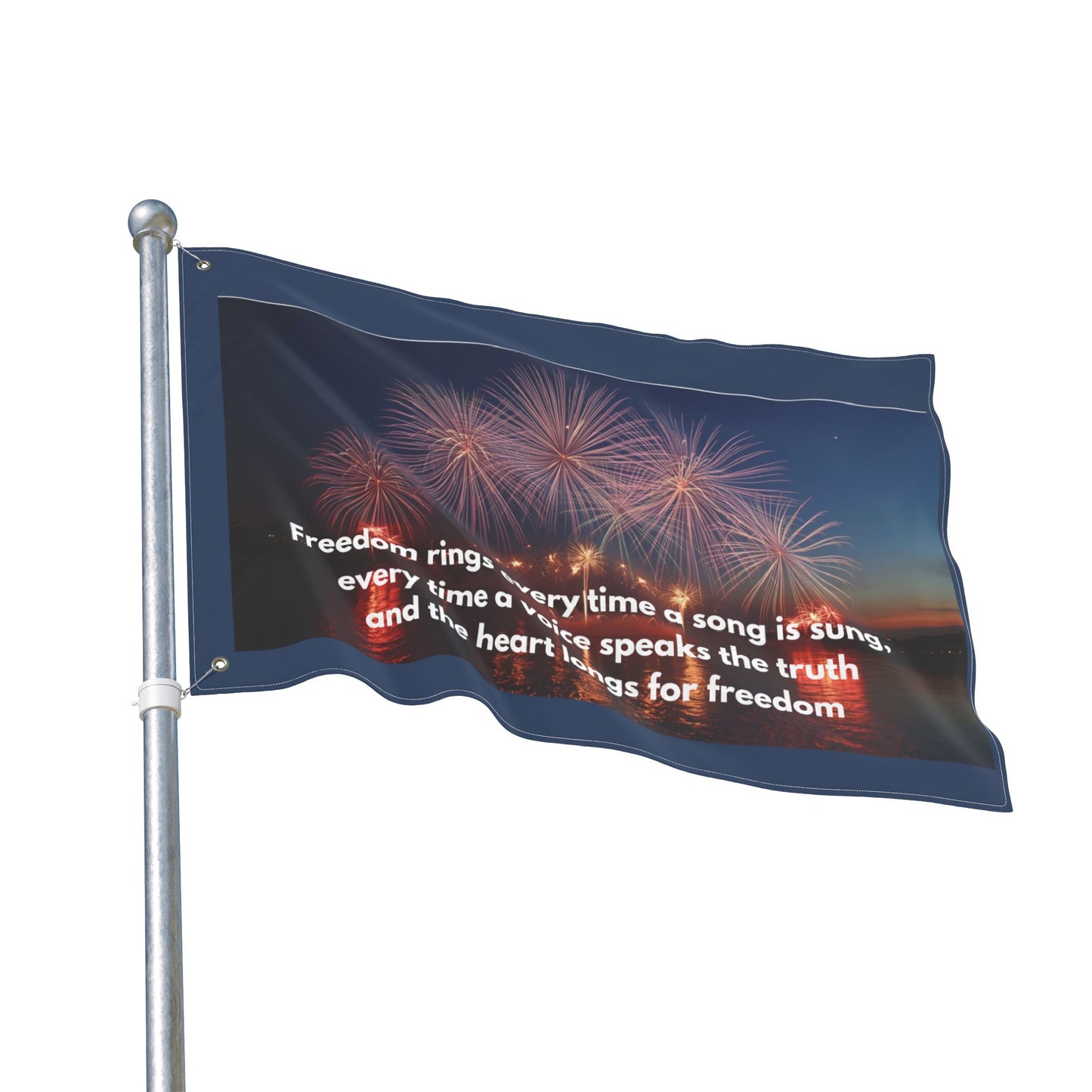 Freedom Fireworks Flag — Double-Sided Patriotic Yard Banner with Inspirational Quote