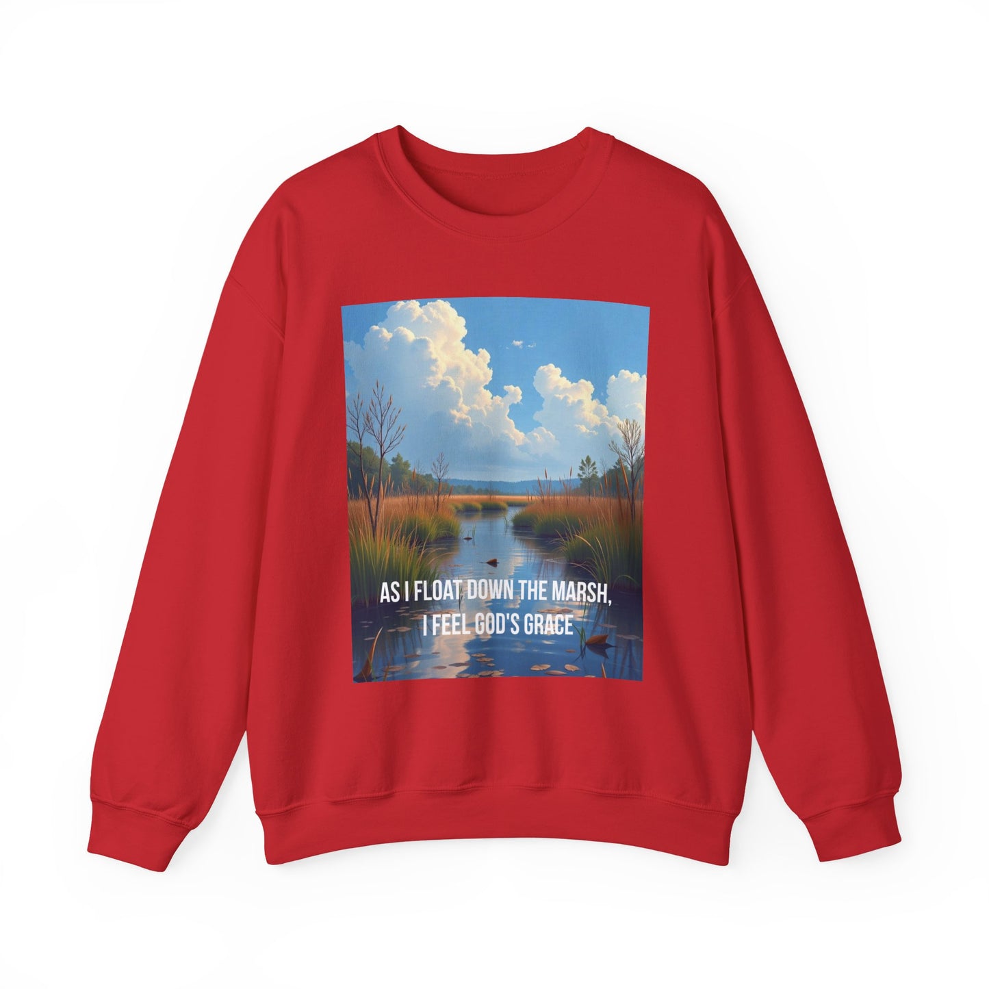 Sweatshirt — Marsh Scene with Lyrics "As I Float Down the Marsh, I Feel God's Grace"