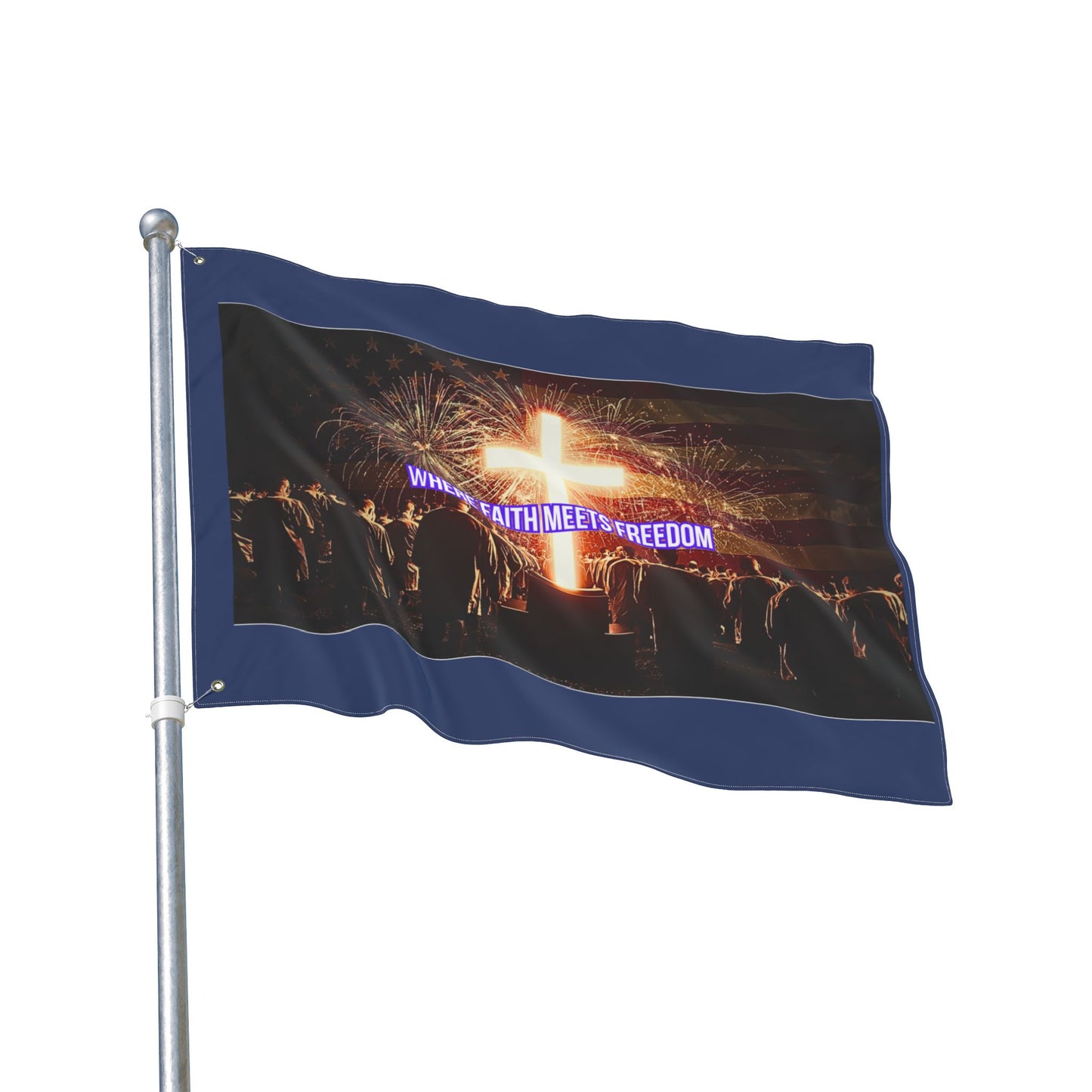 Christian Patriotic Flag – “Where Faith Meets Freedom” Double-Sided Outdoor Banner