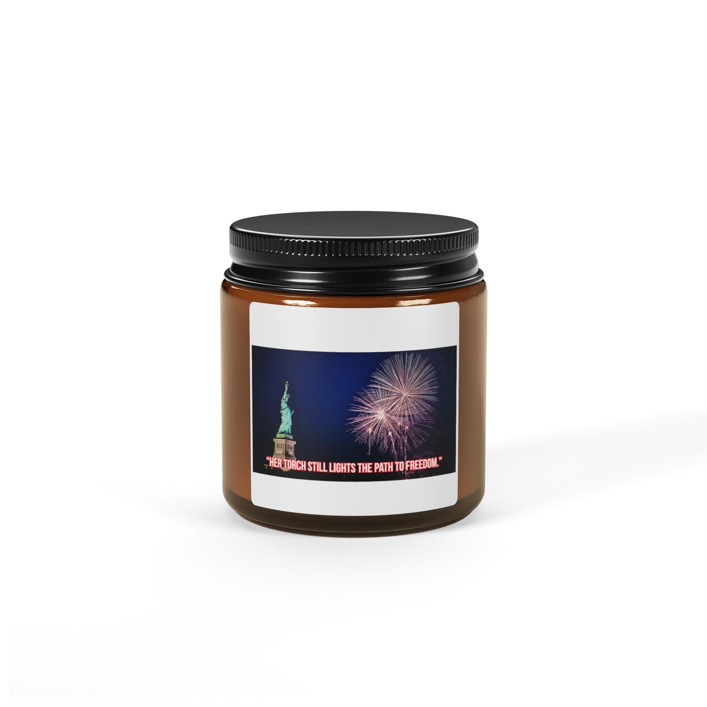 Liberty Night Soy Candle — Amber Jar, Statue of Liberty & Fireworks Design