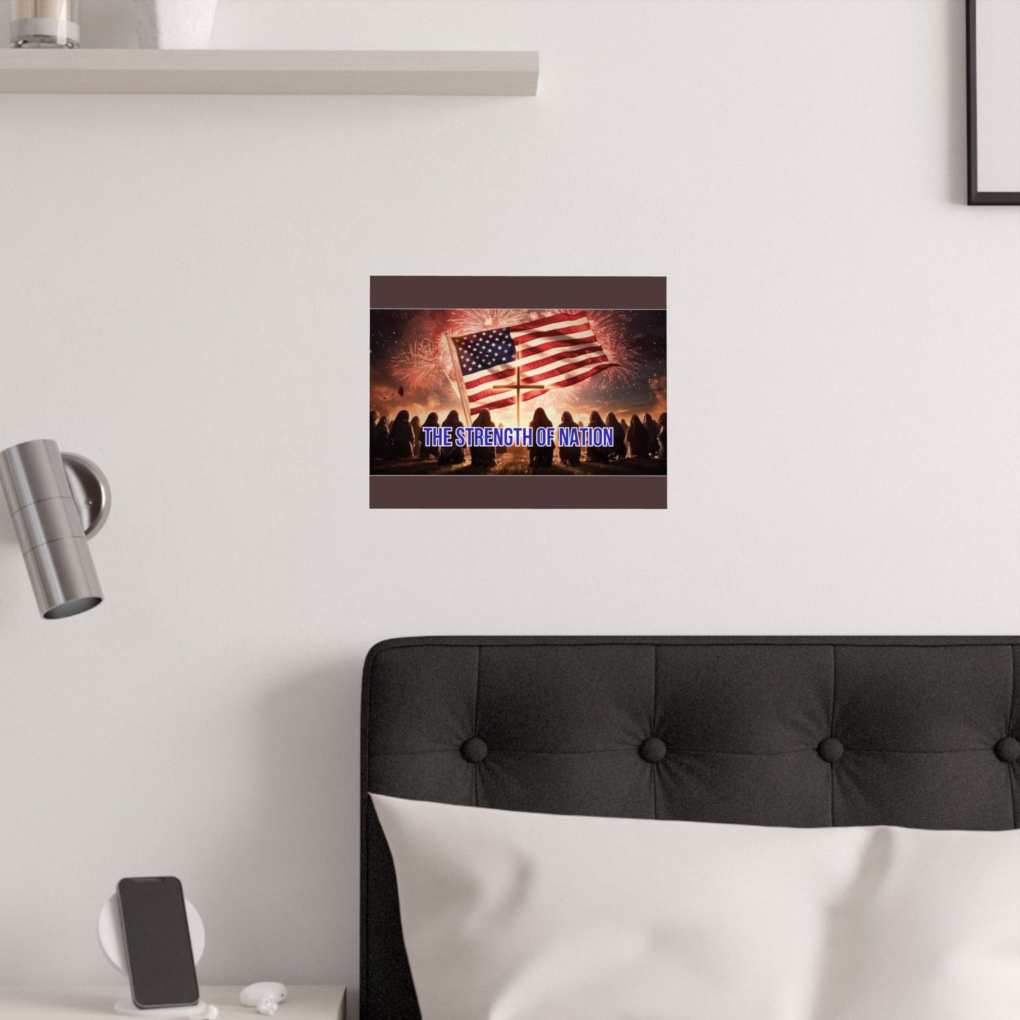 Patriotic Satin Poster — "The Strength of Nation" American Flag Fireworks Wall Art
