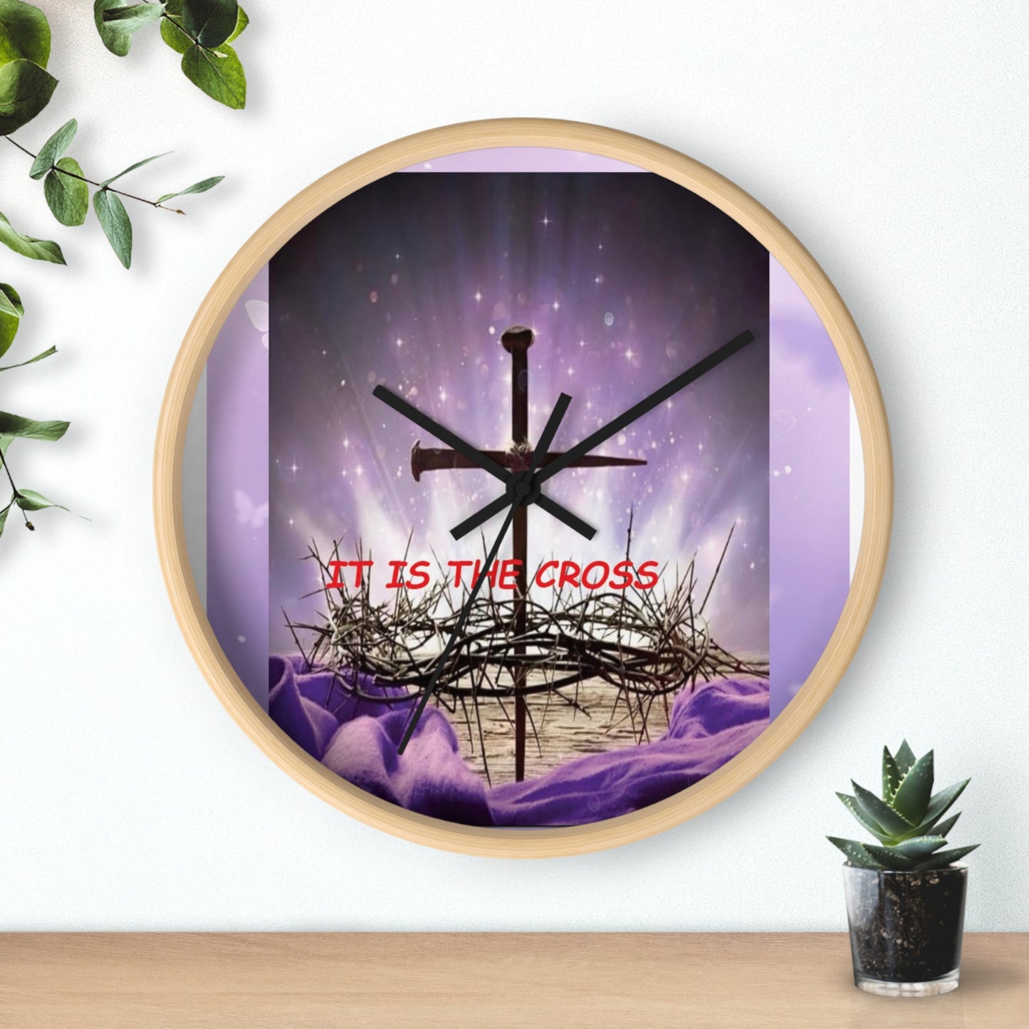 Christian Wall Clock — 'It Is The Cross' Inspirational Cross & Crown of Thorns Design