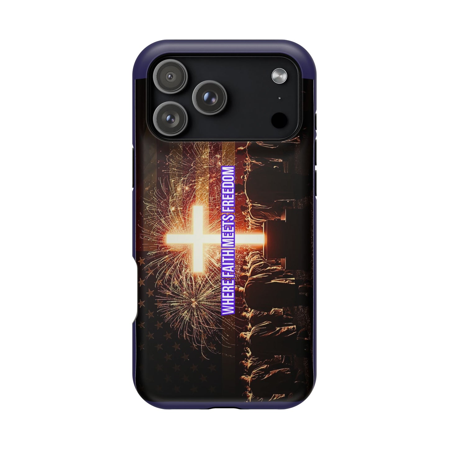 Christian Cross iPhone Case — “Where Faith Meets Freedom” Magnetic Impact-Resistant Phone Case