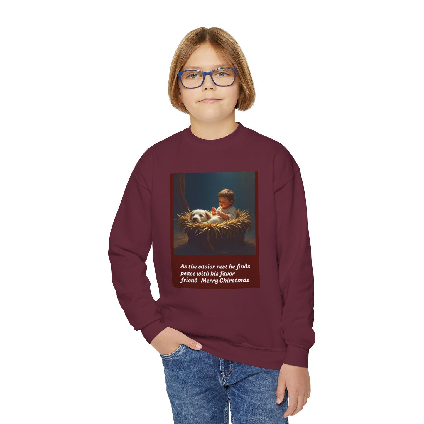 Youth Holiday Crewneck Sweatshirt, Festive Sweatshirt, Christmas Outfits for Kids, Religious Gift for Young Ones, Cozy Winter Apparel, [...]