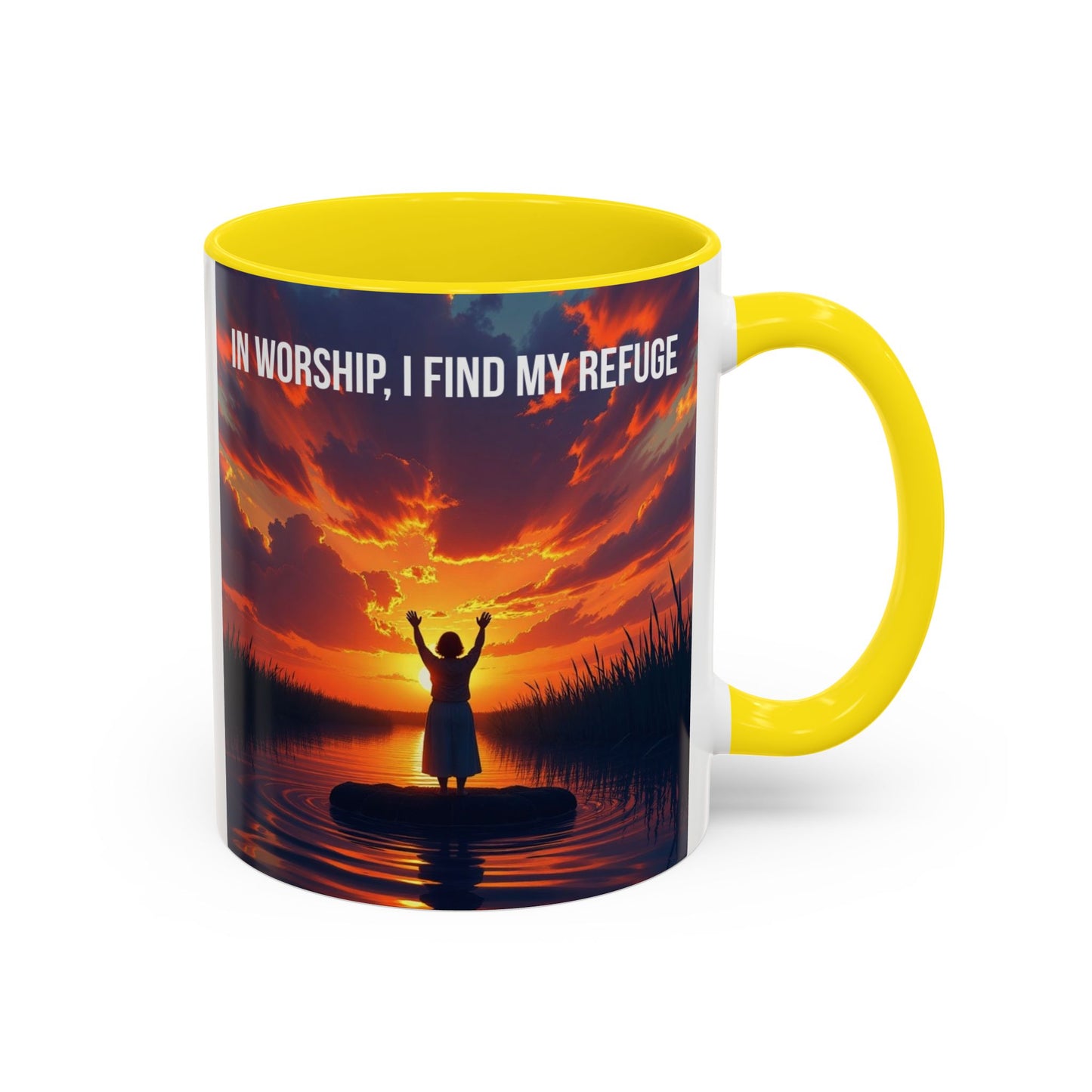 Inspirational Worship Coffee Mug - "In Worship, I Find My Refuge"
