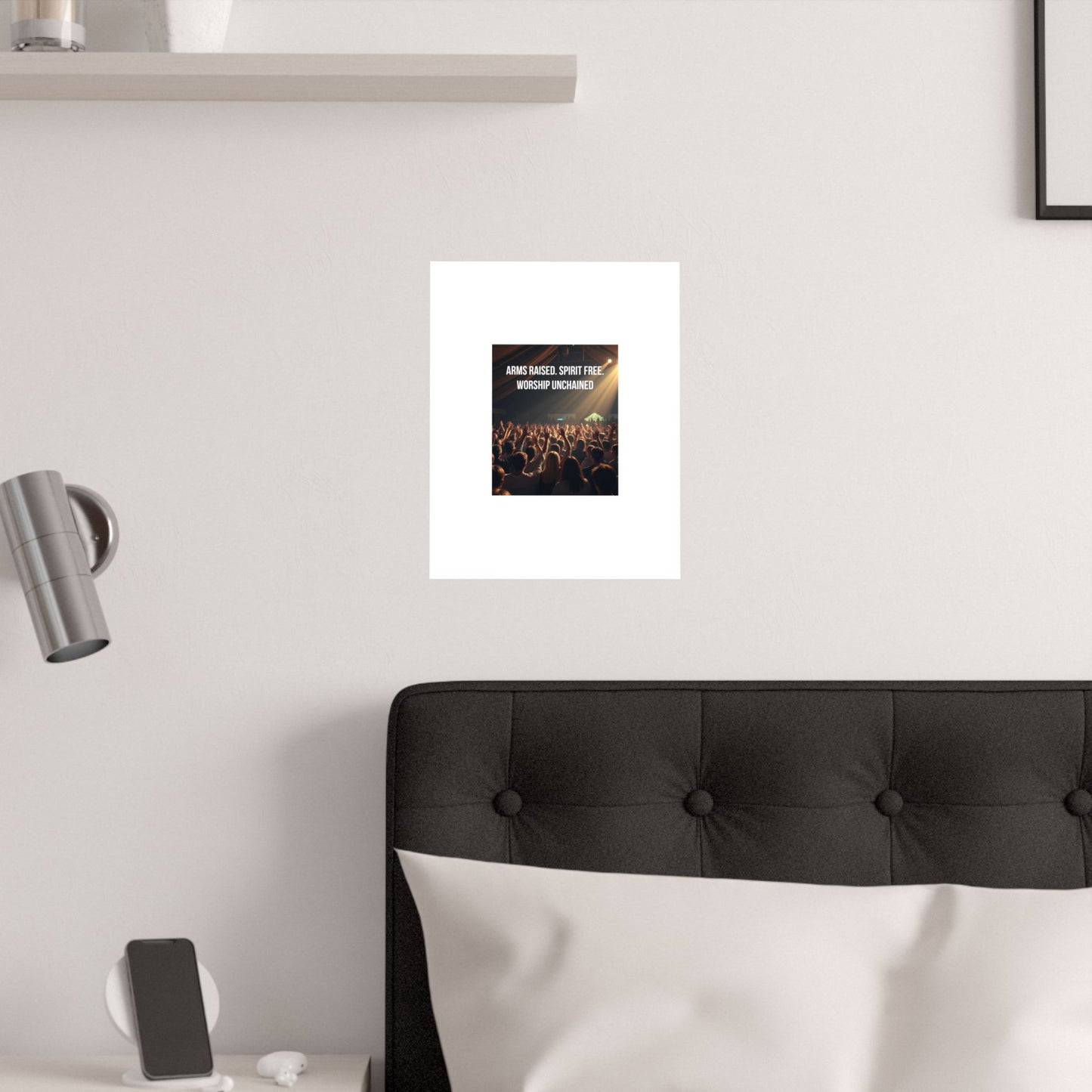 Worship Unchained Satin Poster — Concert Crowd with Lyrics “Arms Raised. Spirit Free.”