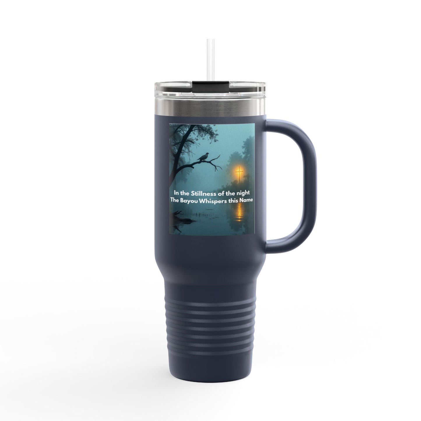 40oz Insulated Travel Mug — Moody Forest Nightscape with Quote