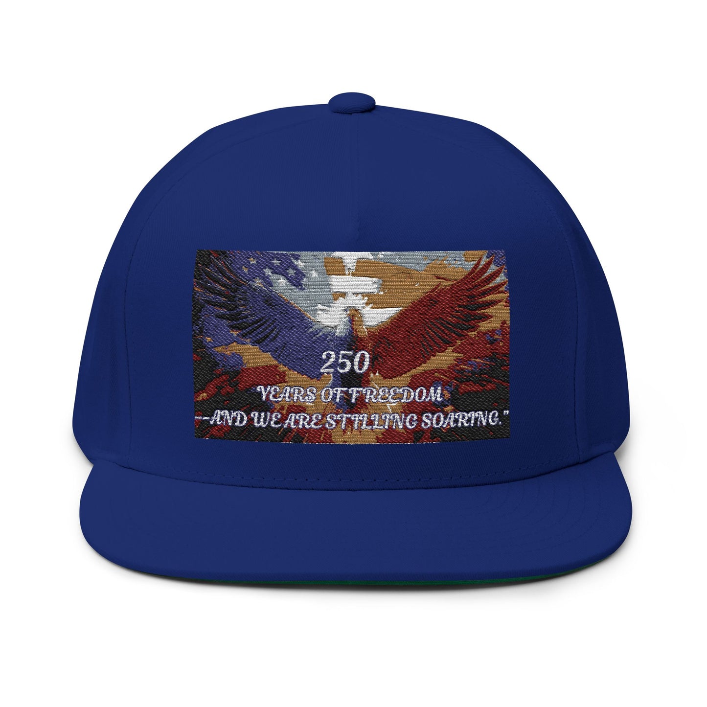 Embroidered Eagle Freedom Flat Bill Cap — "250 Years of Freedom" Patriotic Snapback