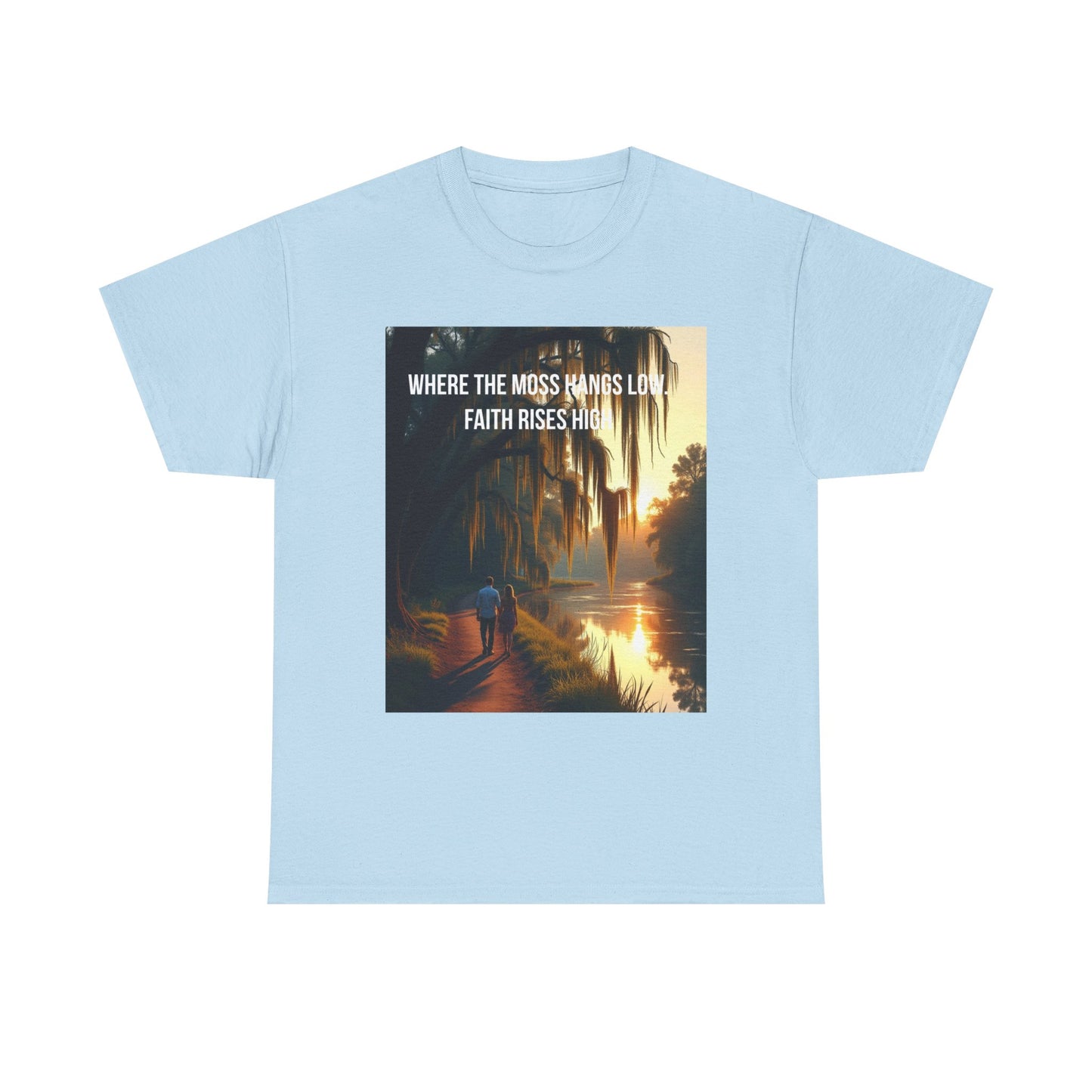 Faith Rising Tee — "Where the Moss Hangs Low, Faith Rises High" Sunset Bay Graphic T-Shirt