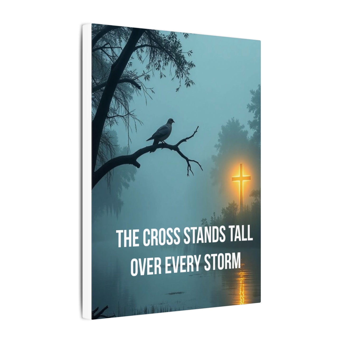 Faith Canvas Wall Art – "The Cross Stands Tall Over Every Storm" Matte Stretched Canvas
