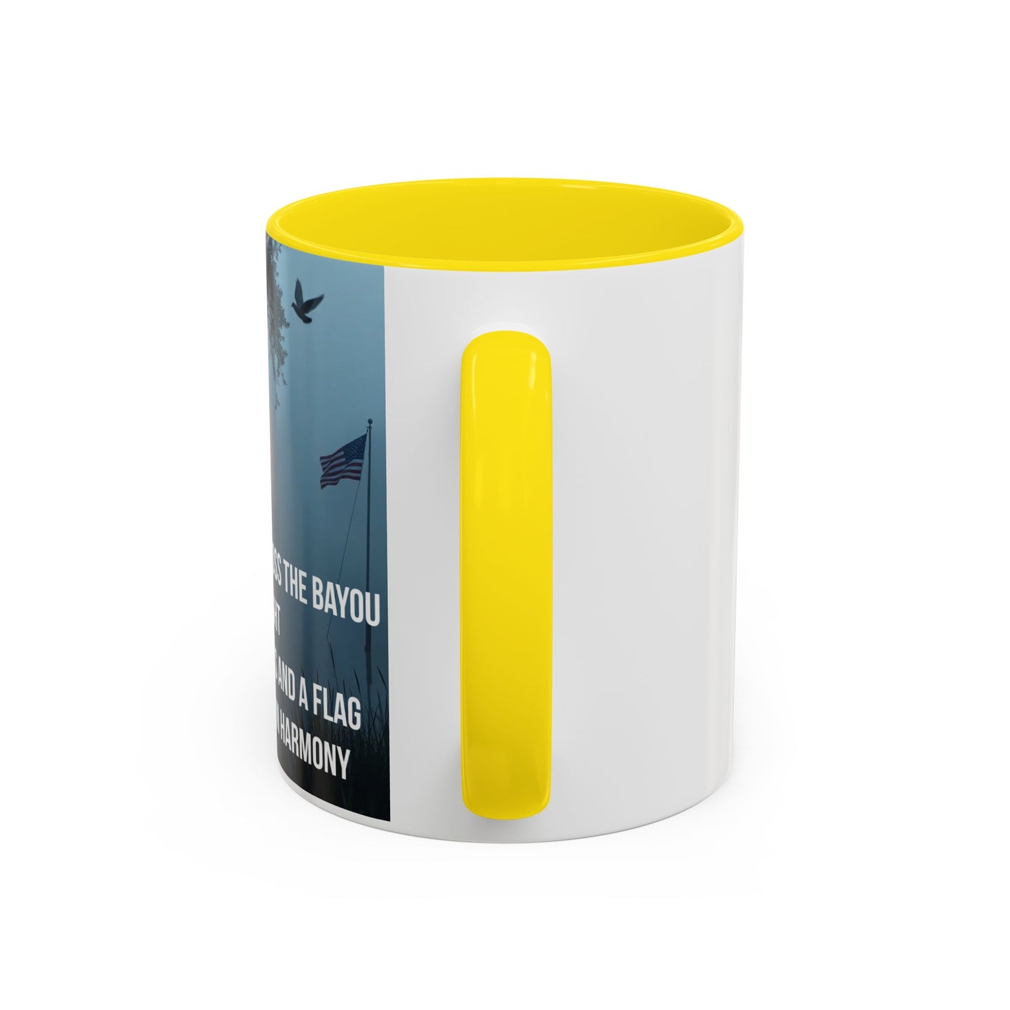 Bayou Cross & Flag Coffee Mug — Inspirational Southern Scene with Peaceful Verse (11/15 oz)
