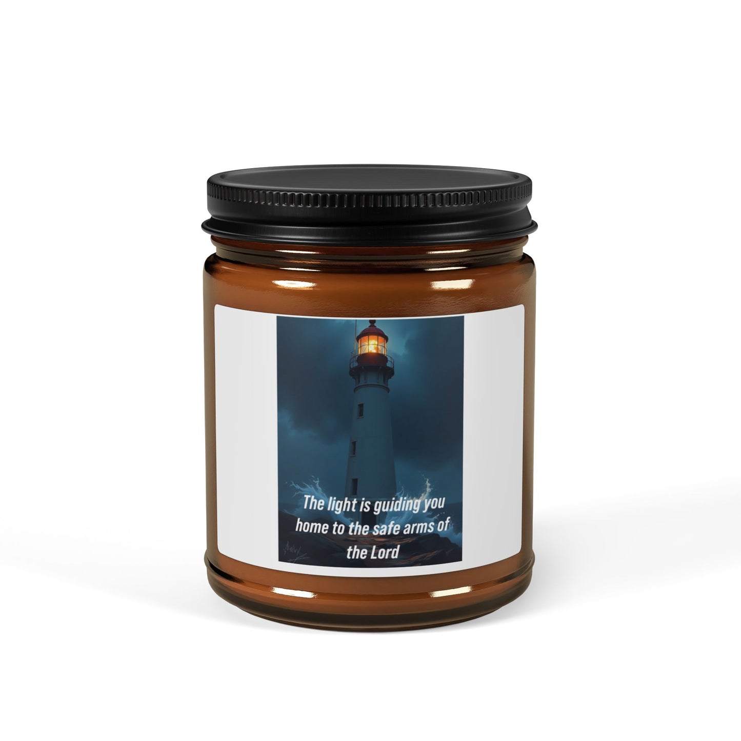 Lighthouse Scented Soy Candle — Amber Jar Candle with 'The light is a guiding star' Quote