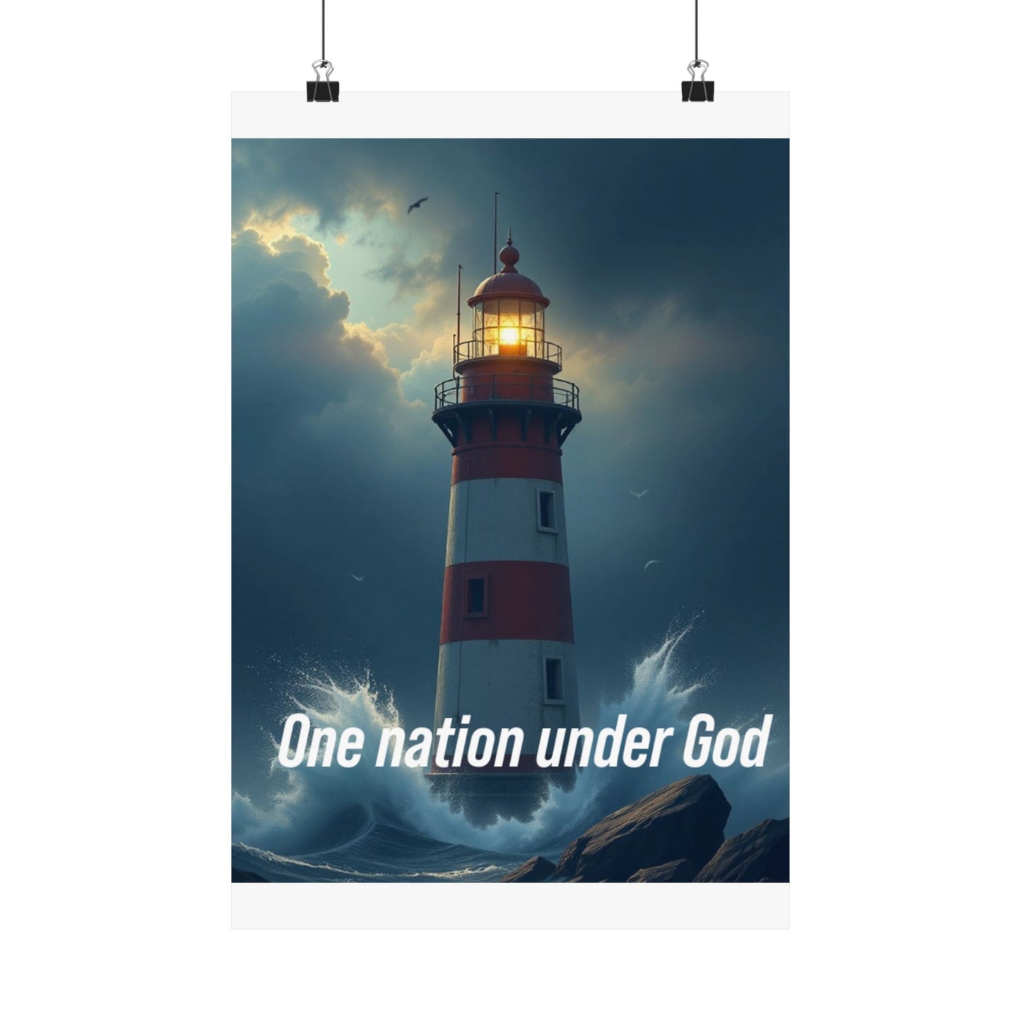 Lighthouse Satin Poster — "One Nation Under God" Patriotic Wall Art